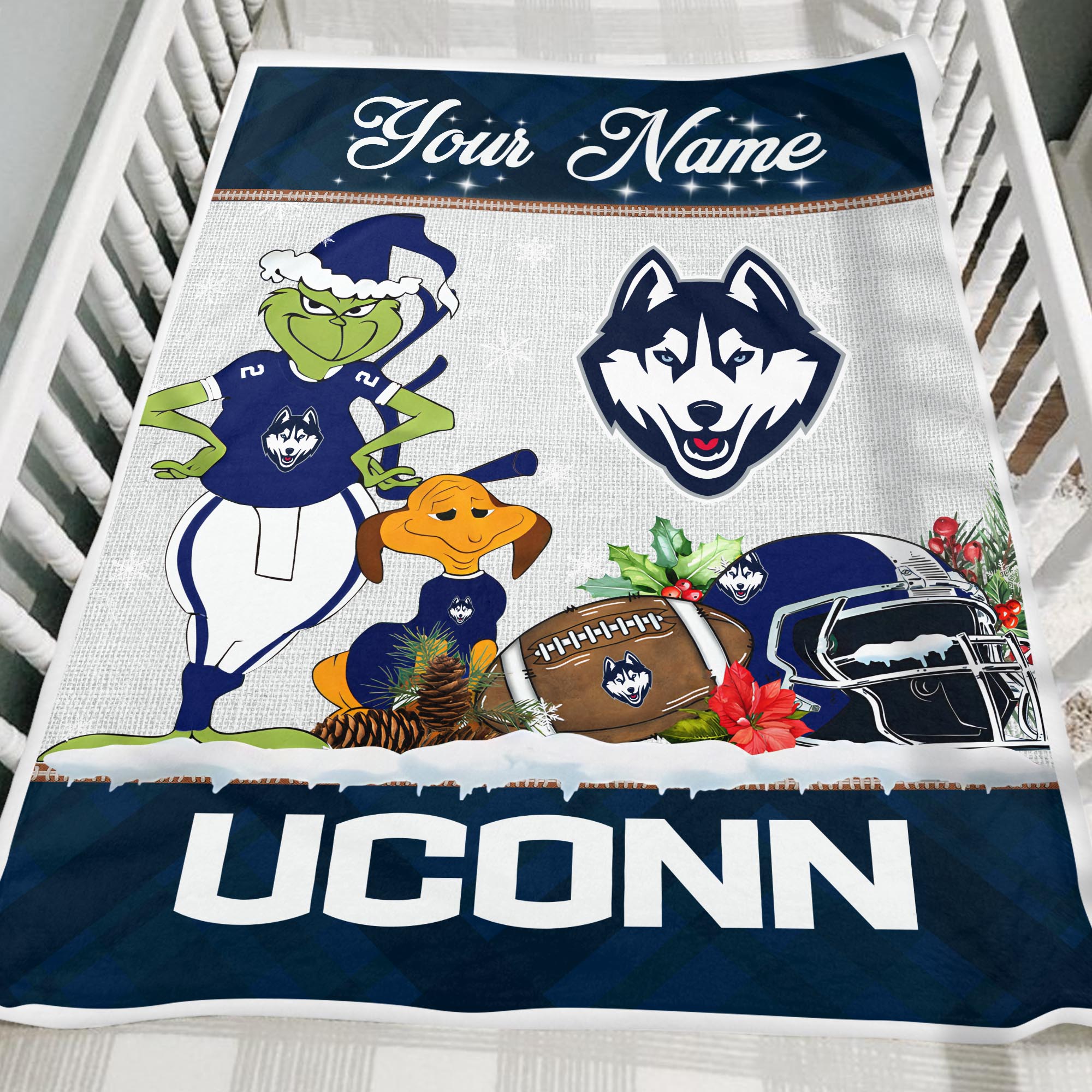 Sportswearmerch Uconn Huskies NCAA x Grinch Christmas Fleece Blanket For Fan