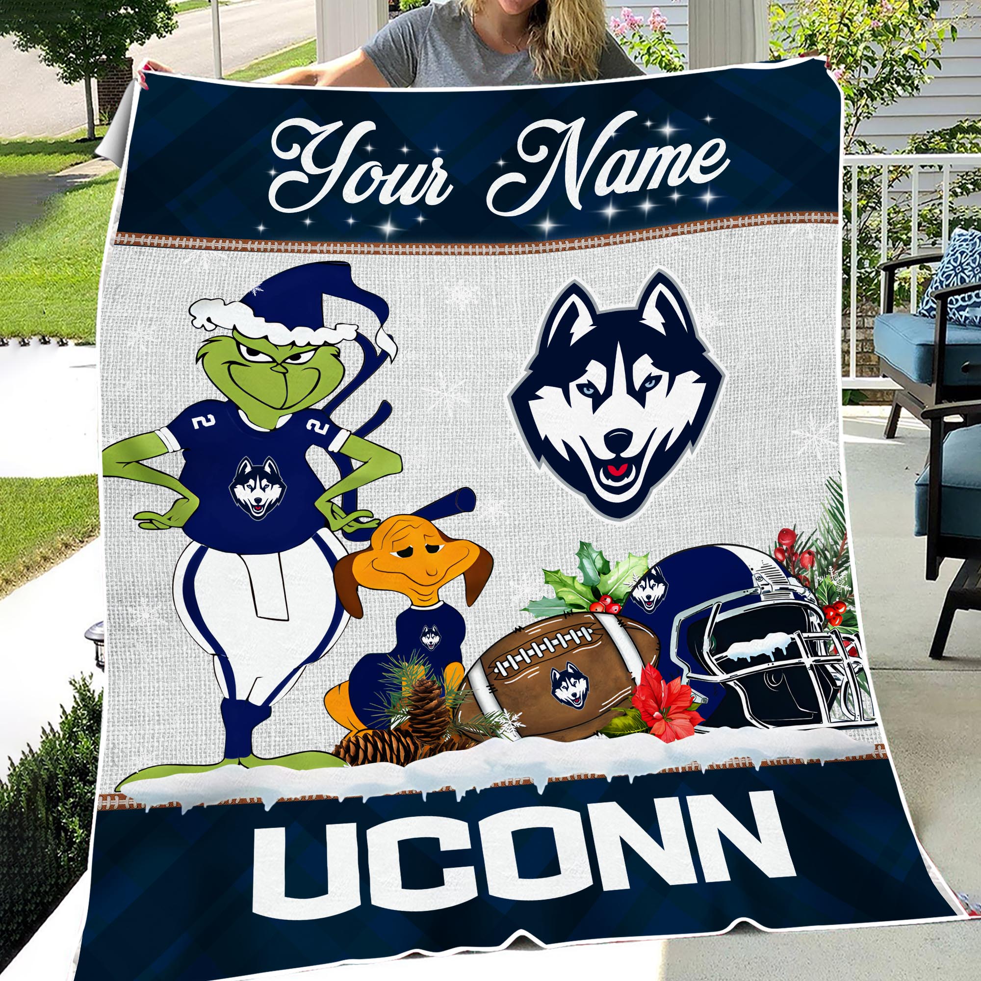 Sportswearmerch Uconn Huskies NCAA x Grinch Christmas Fleece Blanket For Fan