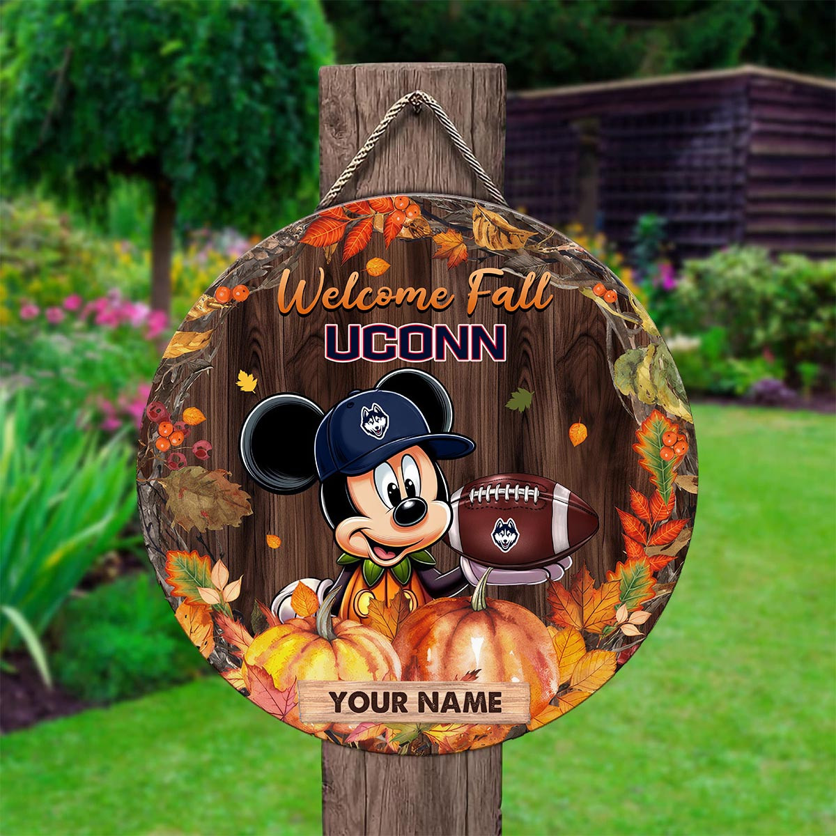 Sportswearmerch Uconn Huskies NCAA x Mickey Round Wooden Sign For Fan