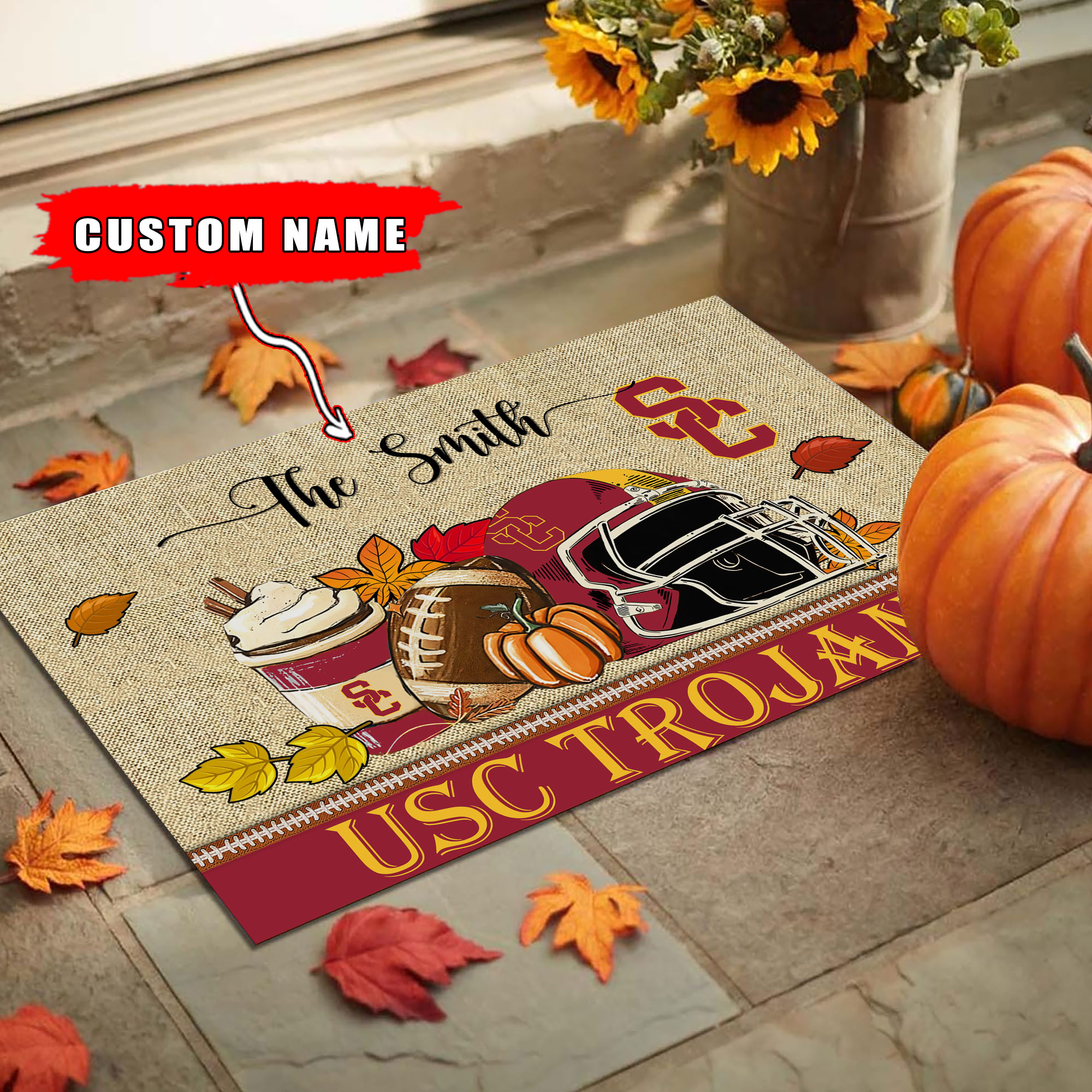 Sportswearmerch USC Trojans NCAA Fall Football Custom Doormat For Fan