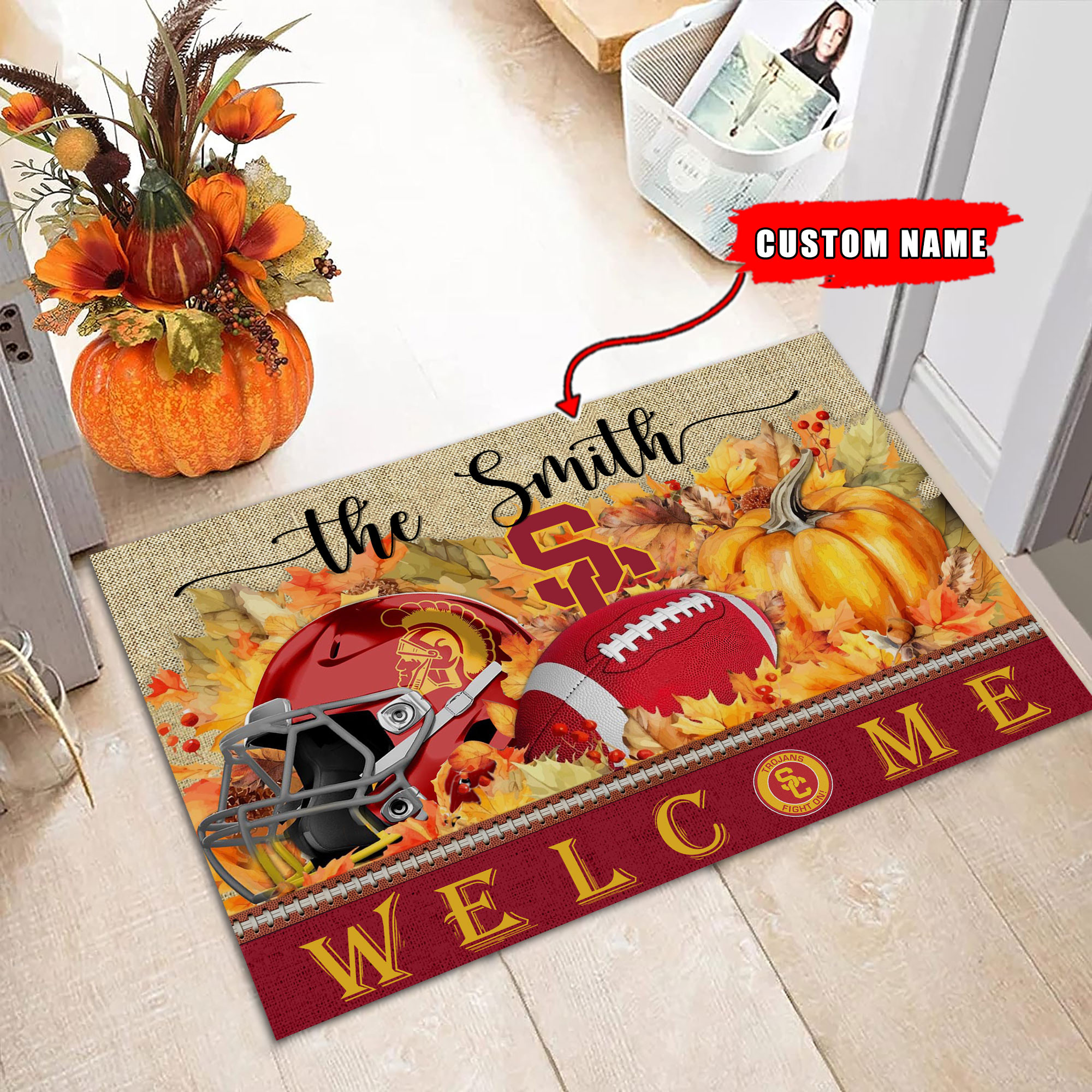 Sportswearmerch USC Trojans NCAA Welcome Fall Football Doormat For Fan