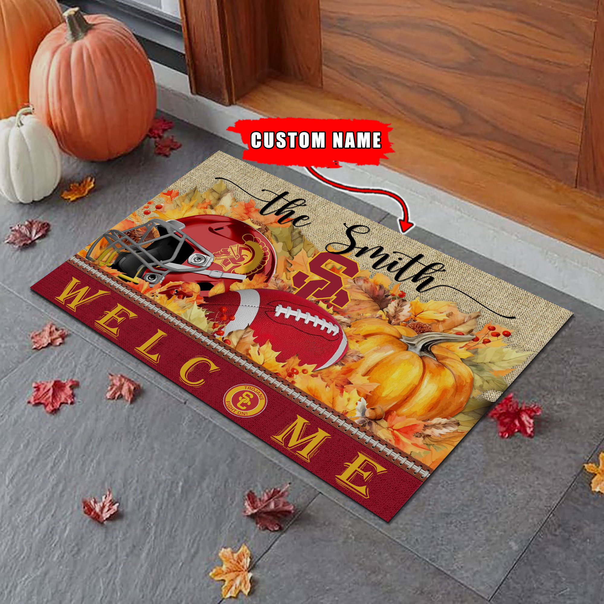 Sportswearmerch USC Trojans NCAA Welcome Fall Football Doormat For Fan