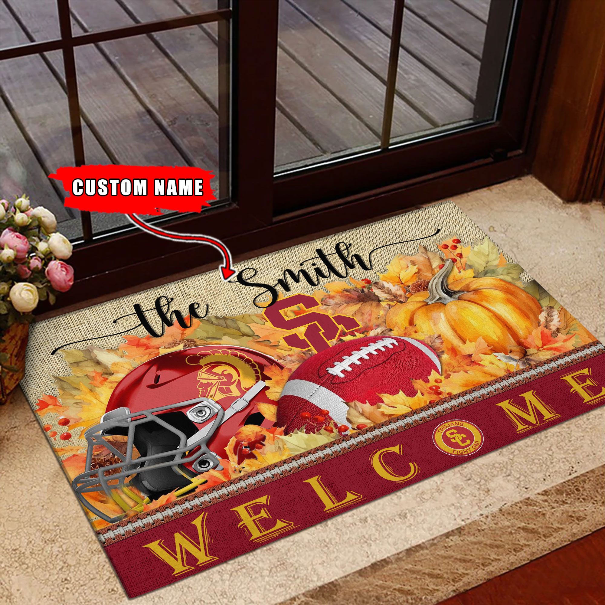 Sportswearmerch USC Trojans NCAA Welcome Fall Football Doormat For Fan