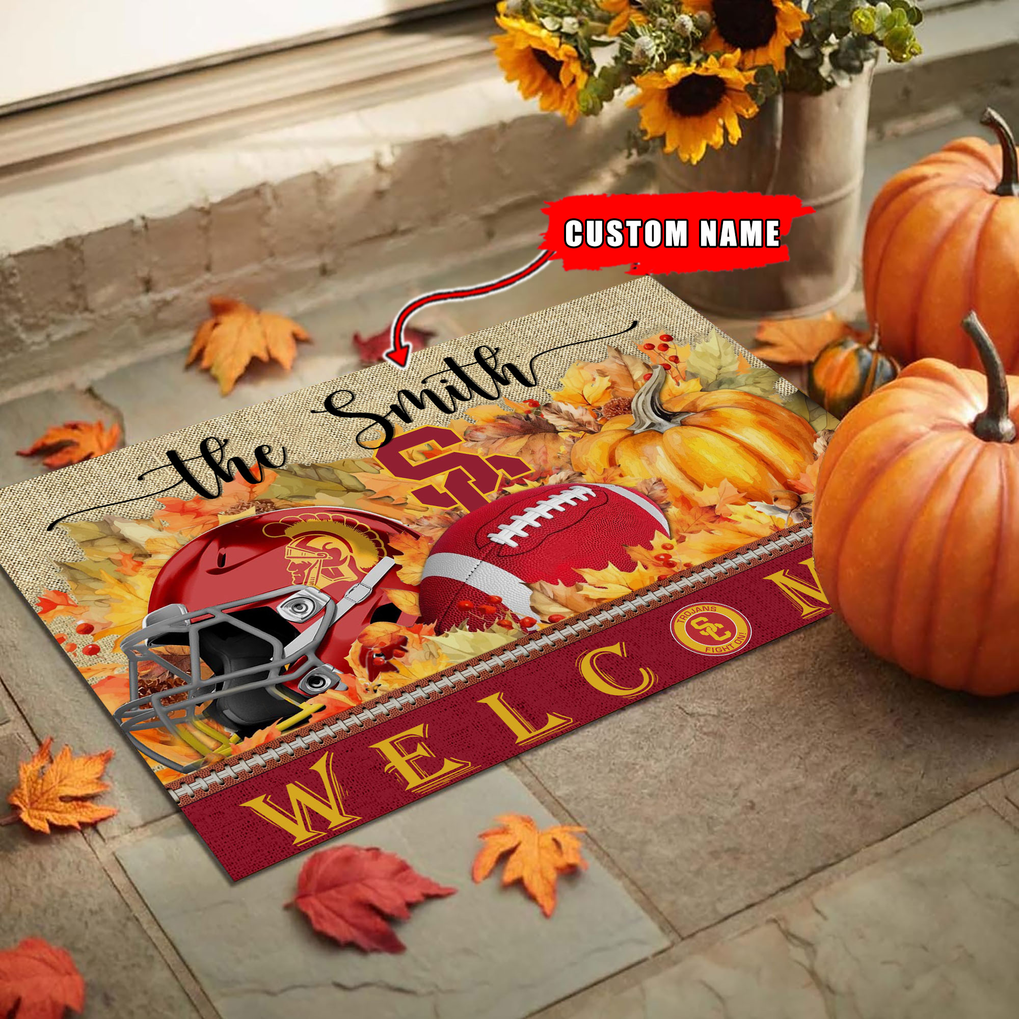 Sportswearmerch USC Trojans NCAA Welcome Fall Football Doormat For Fan