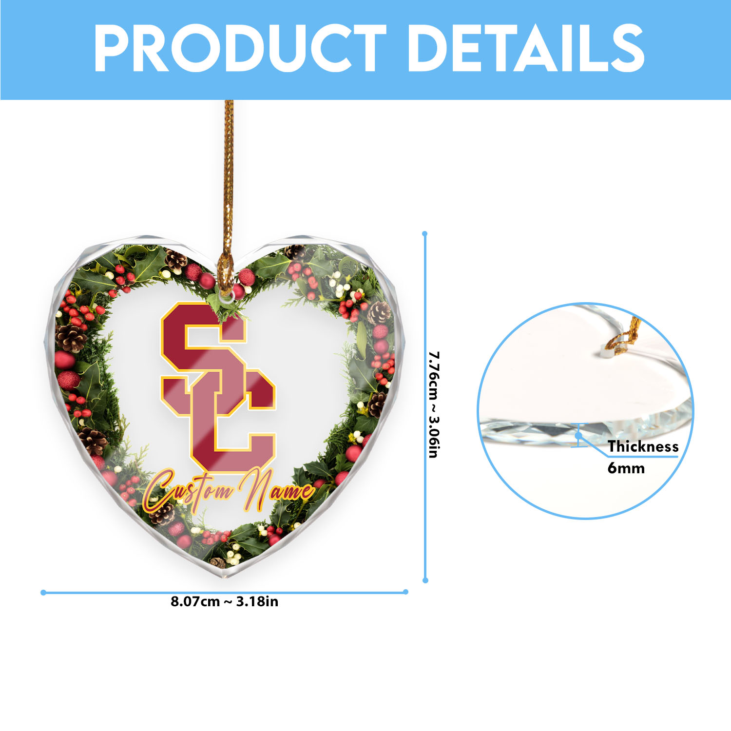 Sportswearmerch USC Trojans NCAA x Christmas Glass Ornament Gift For Fans