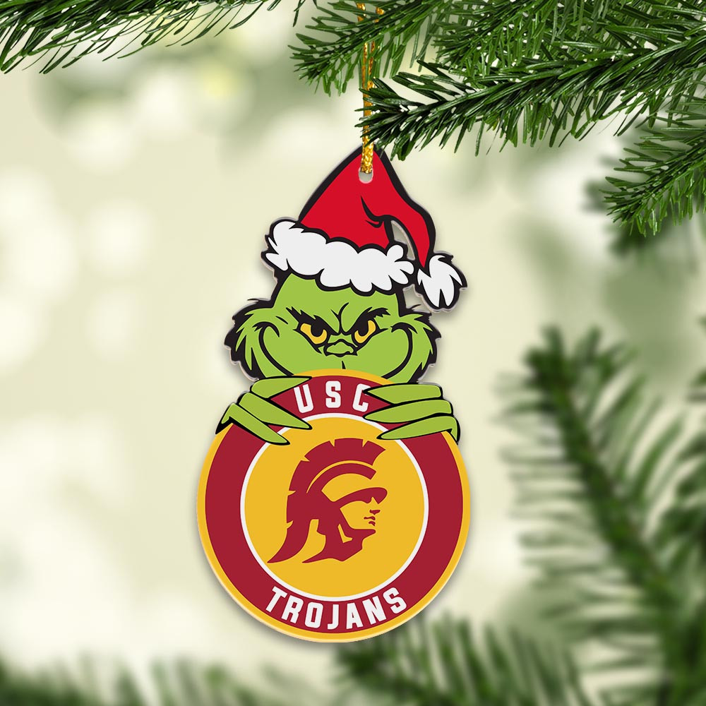 Sportswearmerch USC Trojans NCAA x Grinch Christmas Acrylic Ornament For Fans