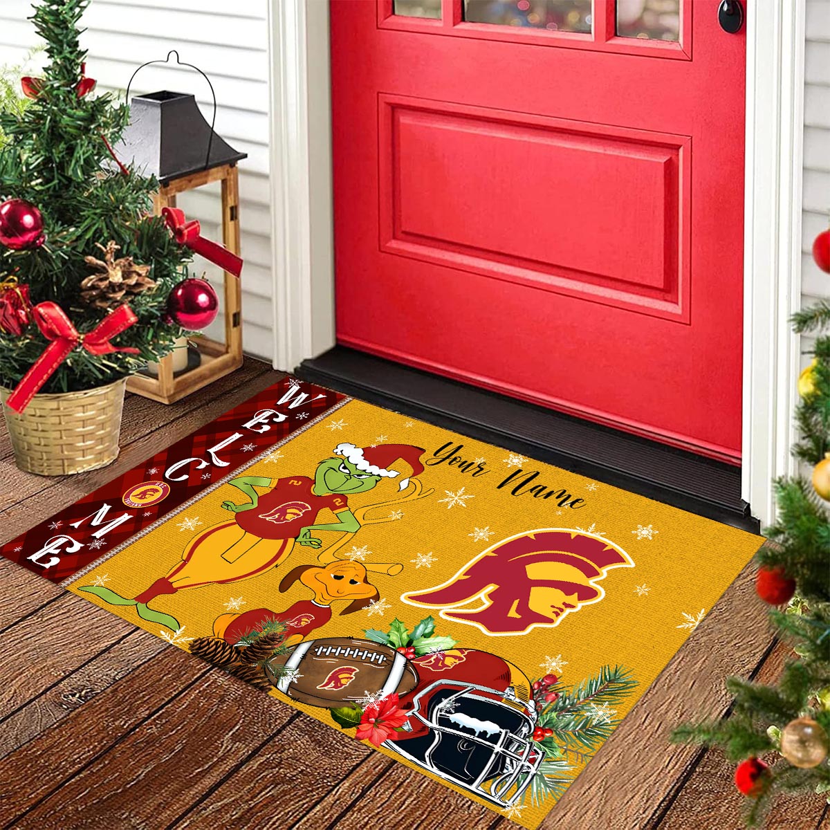 Sportswearmerch USC Trojans NCAA x Grinch Christmas Welcome Football Doormat For Fan