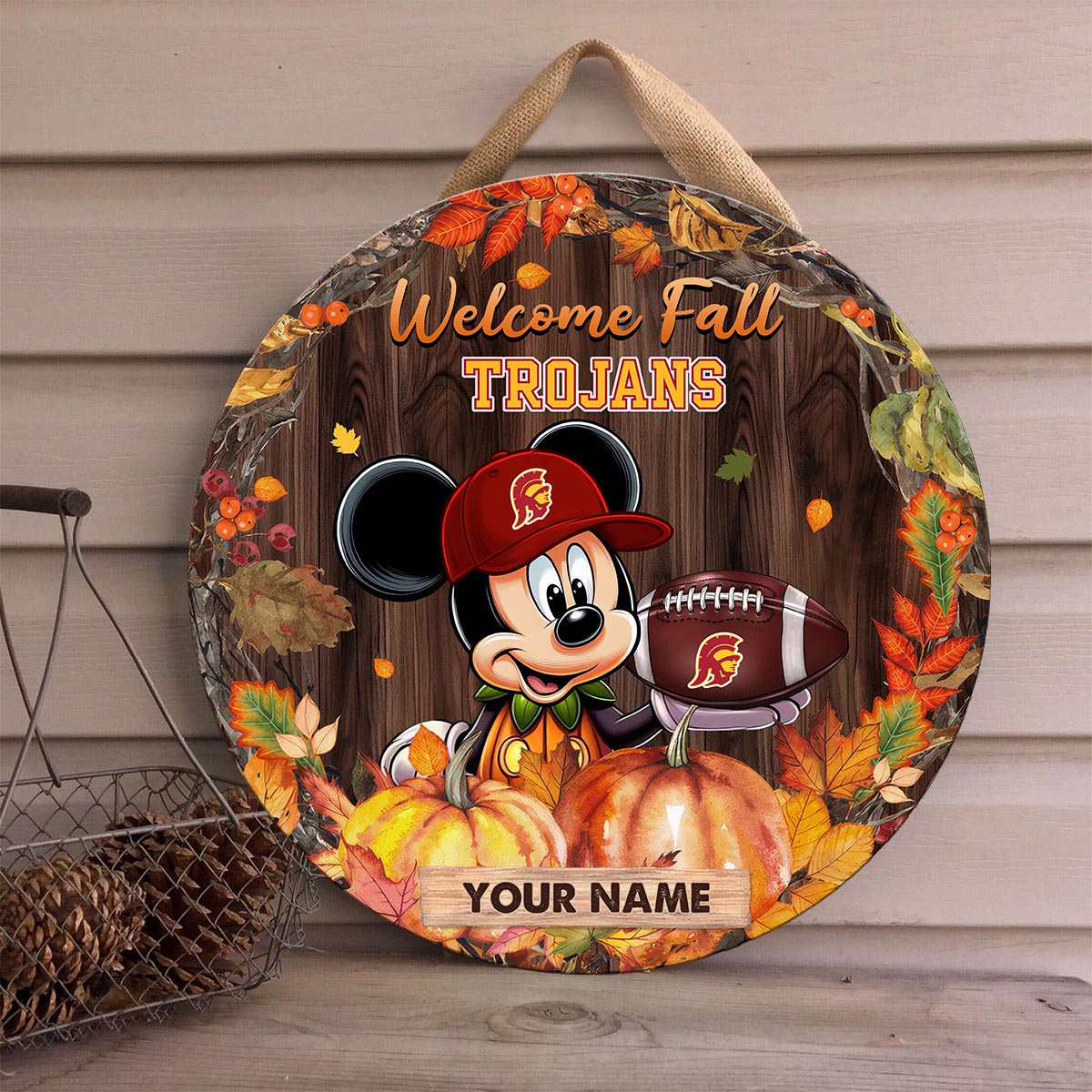 Sportswearmerch USC Trojans NCAA x Mickey Round Wooden Sign For Fan