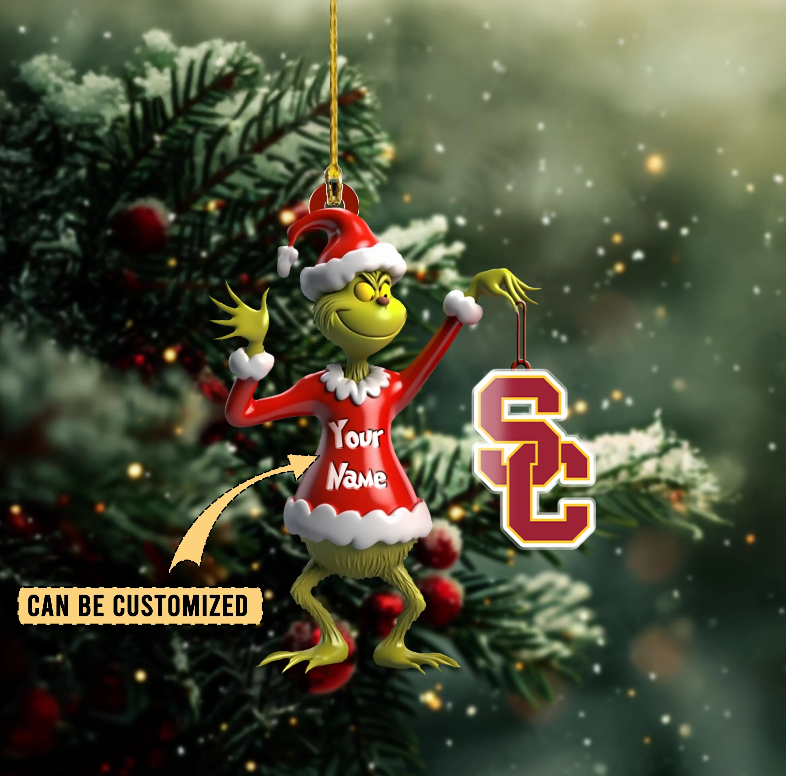 Sportswearmerch USC Trojans NCAA x The Grinch Acrylic Ornament Gift For Fans
