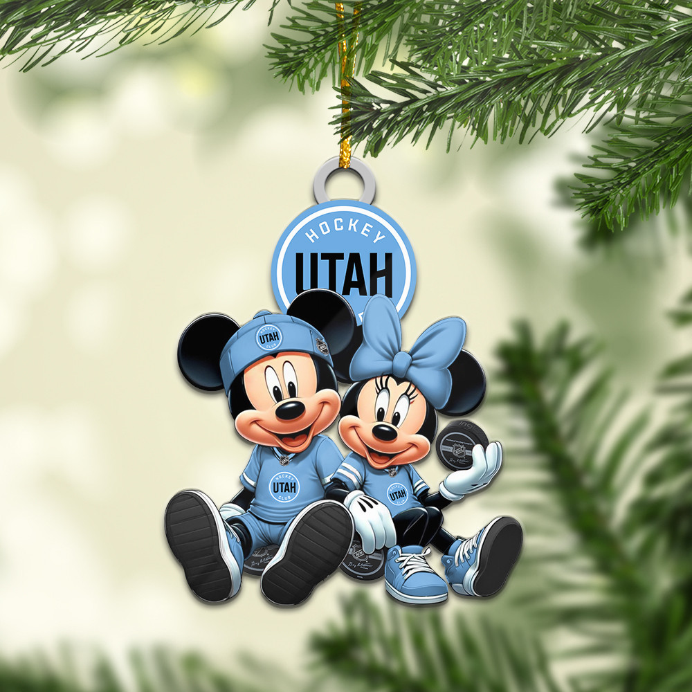 Sportswearmerch Utah Hockey Club NHL x Mickey and Minnie Mouse Personalized Acrylic Ornament For Fans