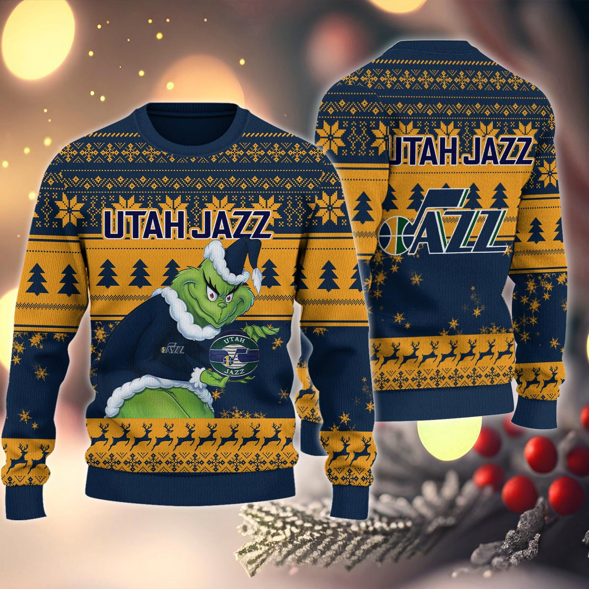 Sportswearmerch Utah Jazz NBA x Grinch Christmas Ugly Sweater For Fans