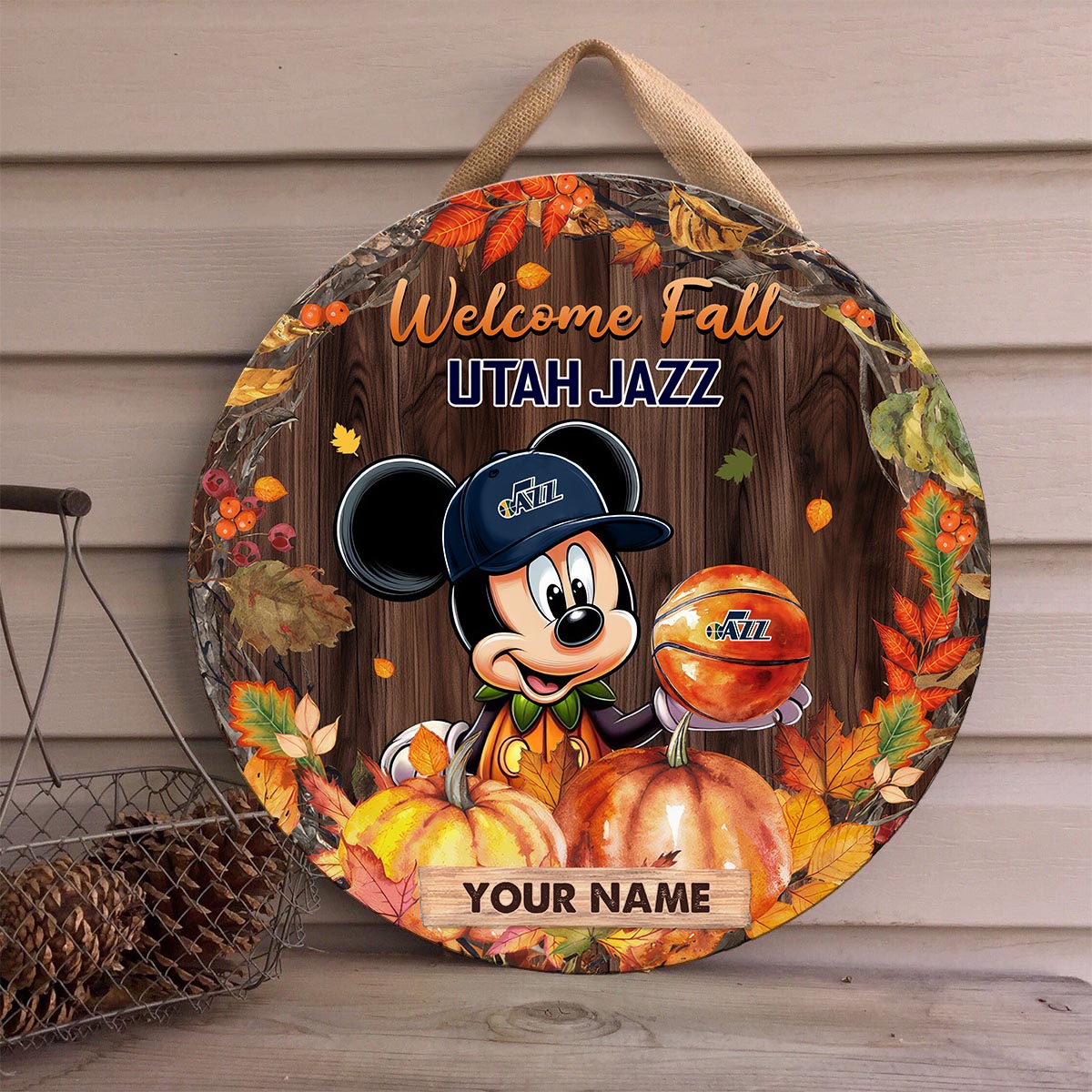 Sportswearmerch Utah Jazz NBA x Mickey Round Wooden Sign For Fan