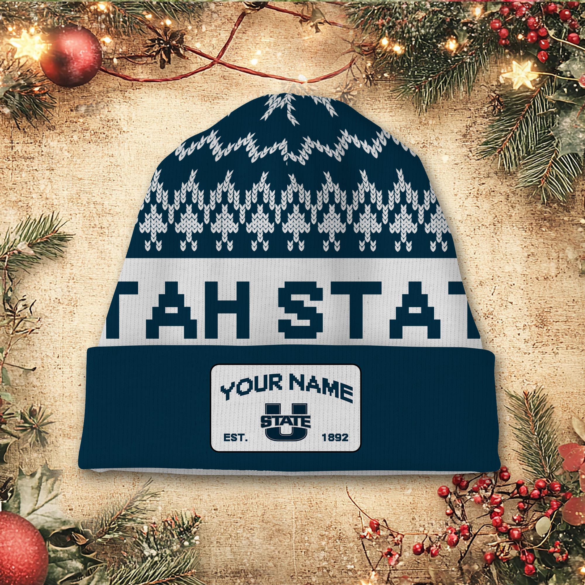 Sportswearmerch Utah State Aggies NCAA Christmas Beanie Hat For Fan
