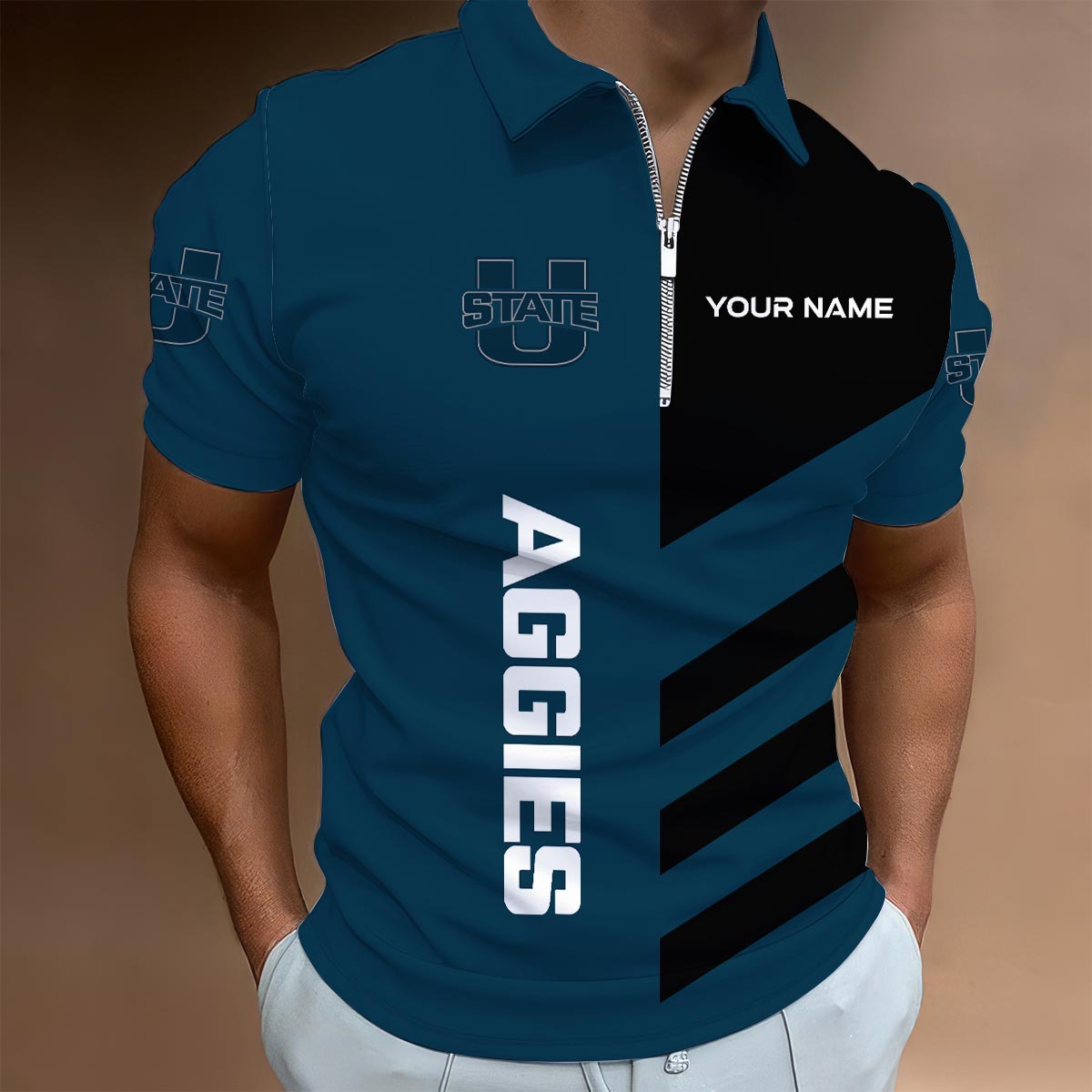 Sportswearmerch Utah State Aggies NCAA Lapel Zip Polo Shirt For Fan