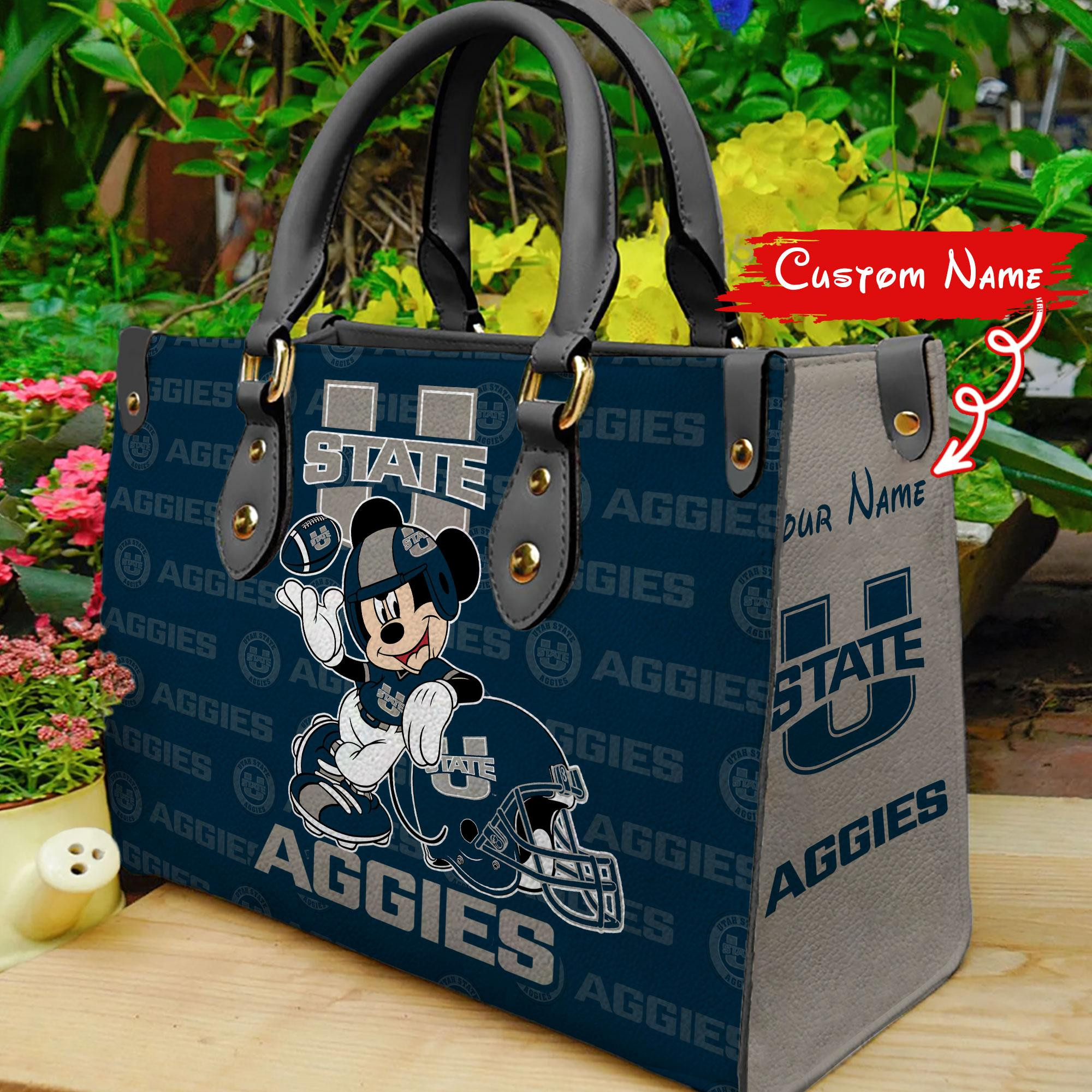Sportswearmerch Utah State Aggies NCAA x Mickey Women Leather Handbag For Fan