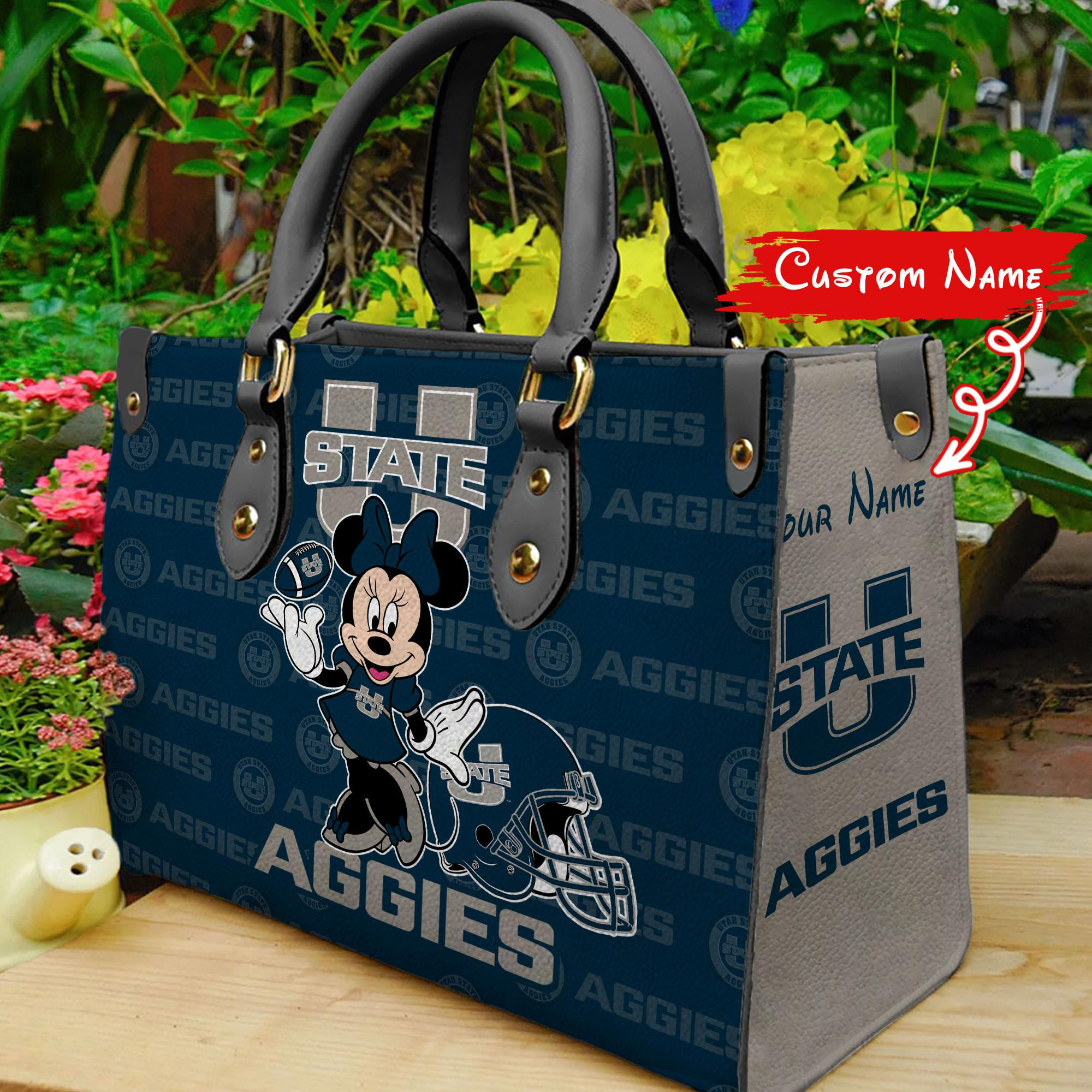 Sportswearmerch Utah State Aggies NCAA x Minnie Women Leather Handbag For Fan