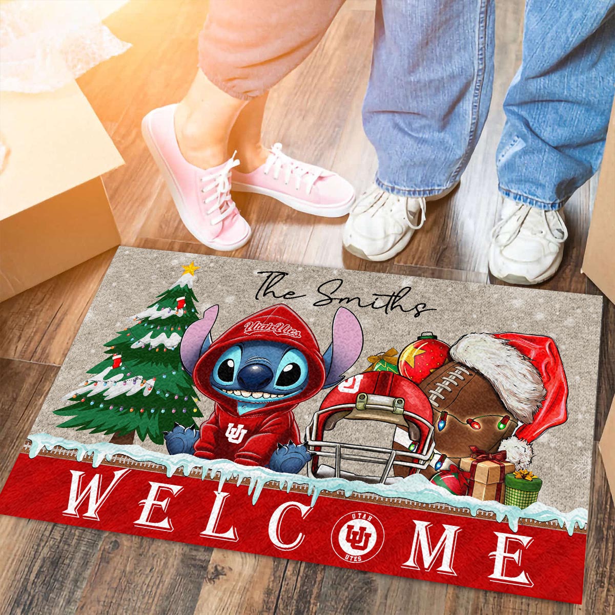 Sportswearmerch Utah Utes NCAA x Cute Stitch Christmas Doormat For Fan