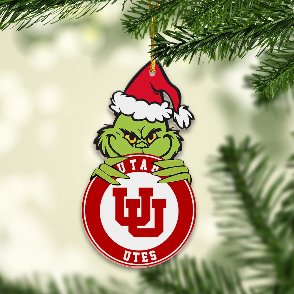 Sportswearmerch Utah Utes NCAA x Grinch Christmas Acrylic Ornament For Fans