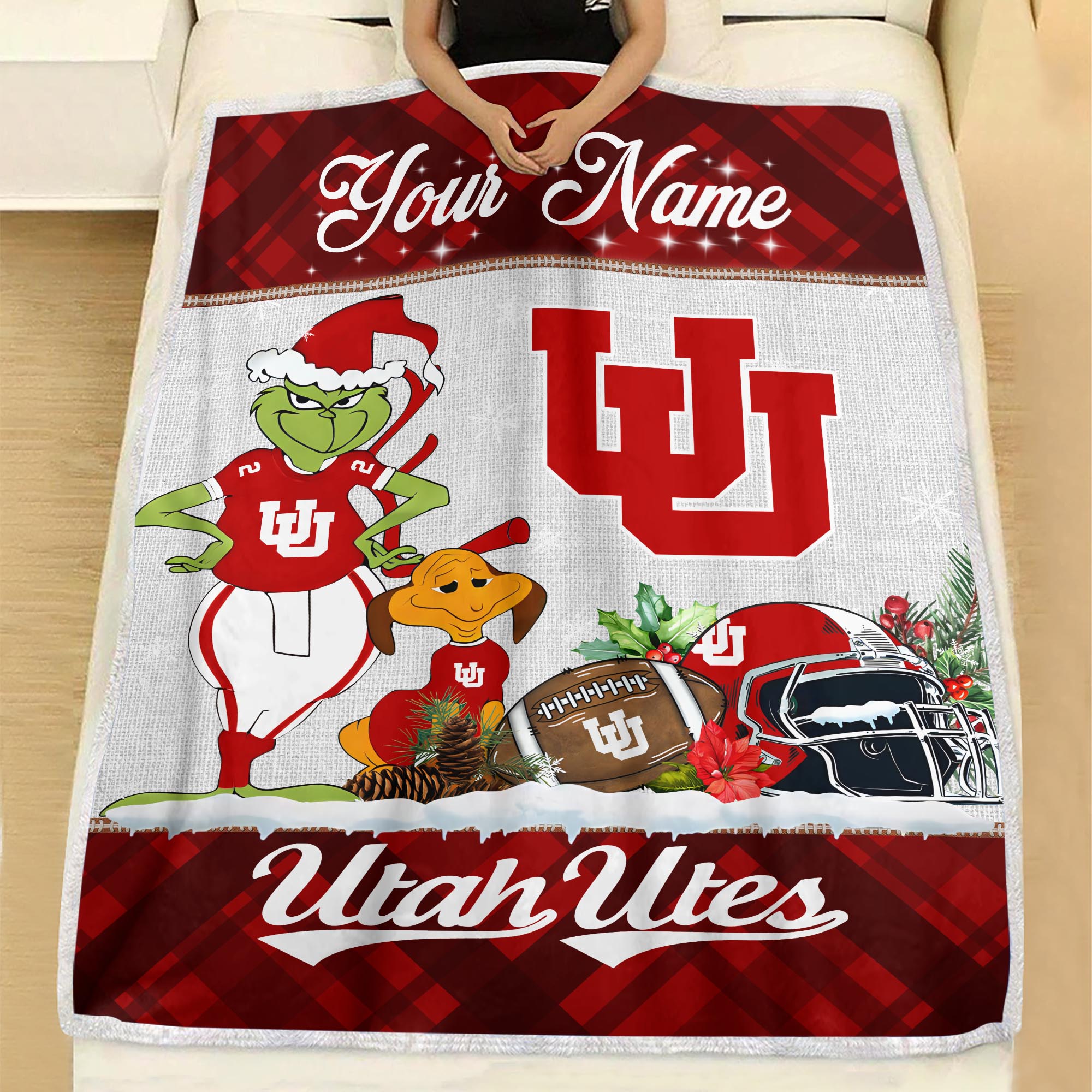 Sportswearmerch Utah Utes NCAA x Grinch Christmas Fleece Blanket For Fan