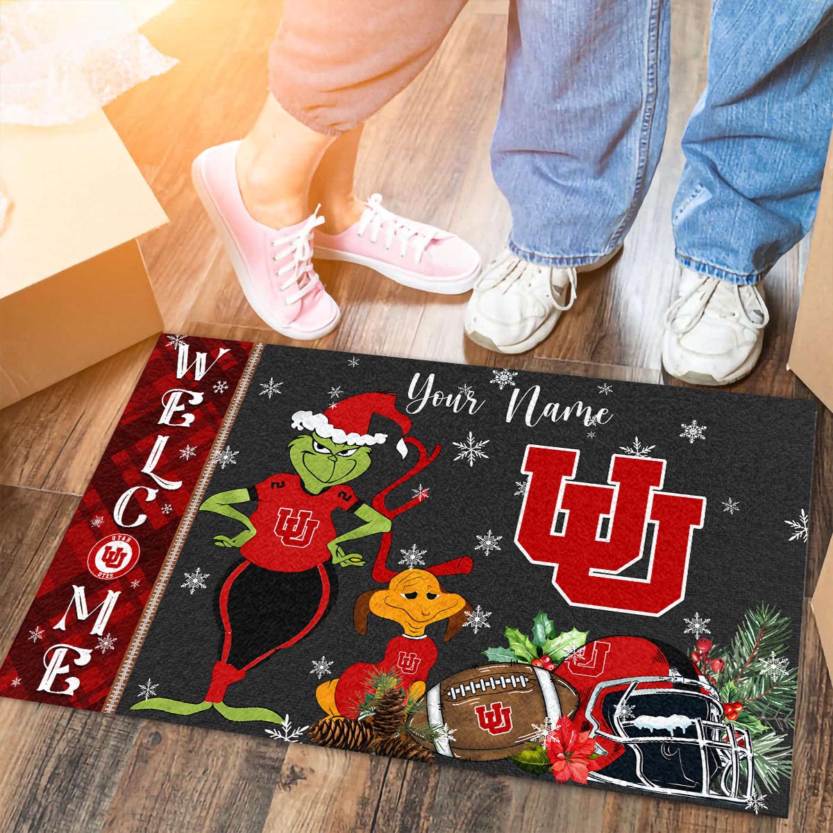 Sportswearmerch Utah Utes NCAA x Grinch Christmas Welcome Football Doormat For Fan