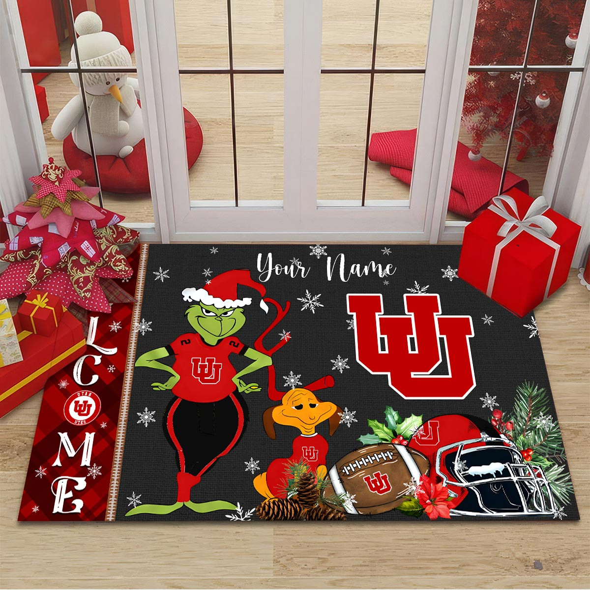 Sportswearmerch Utah Utes NCAA x Grinch Christmas Welcome Football Doormat For Fan