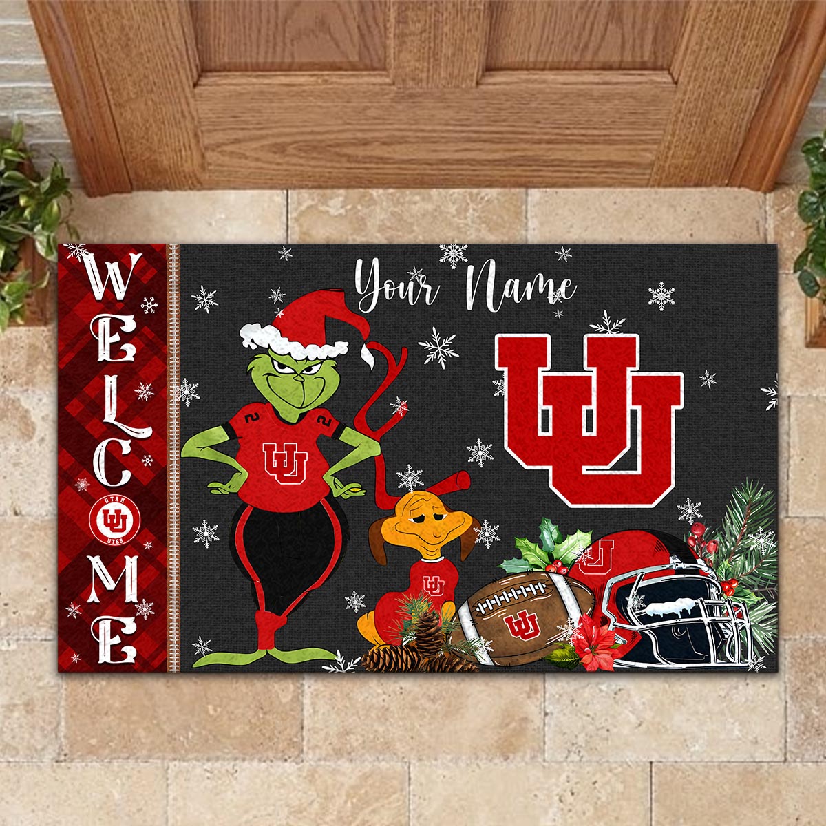 Sportswearmerch Utah Utes NCAA x Grinch Christmas Welcome Football Doormat For Fan