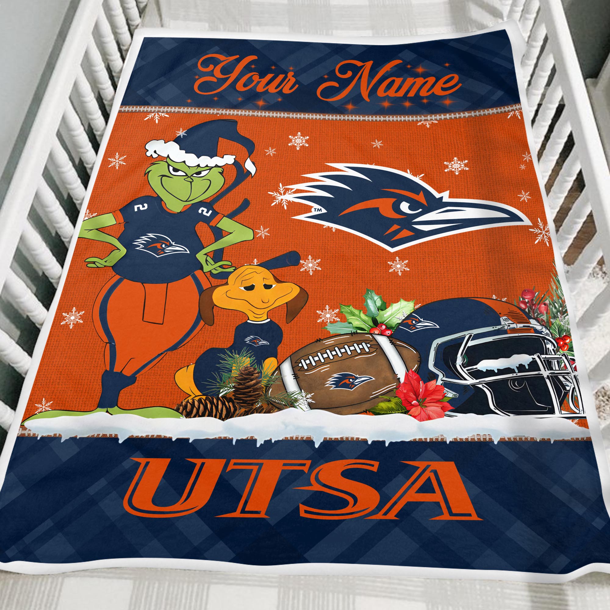 Sportswearmerch UTSA Roadrunners NCAA x Grinch Christmas Fleece Blanket For Fan