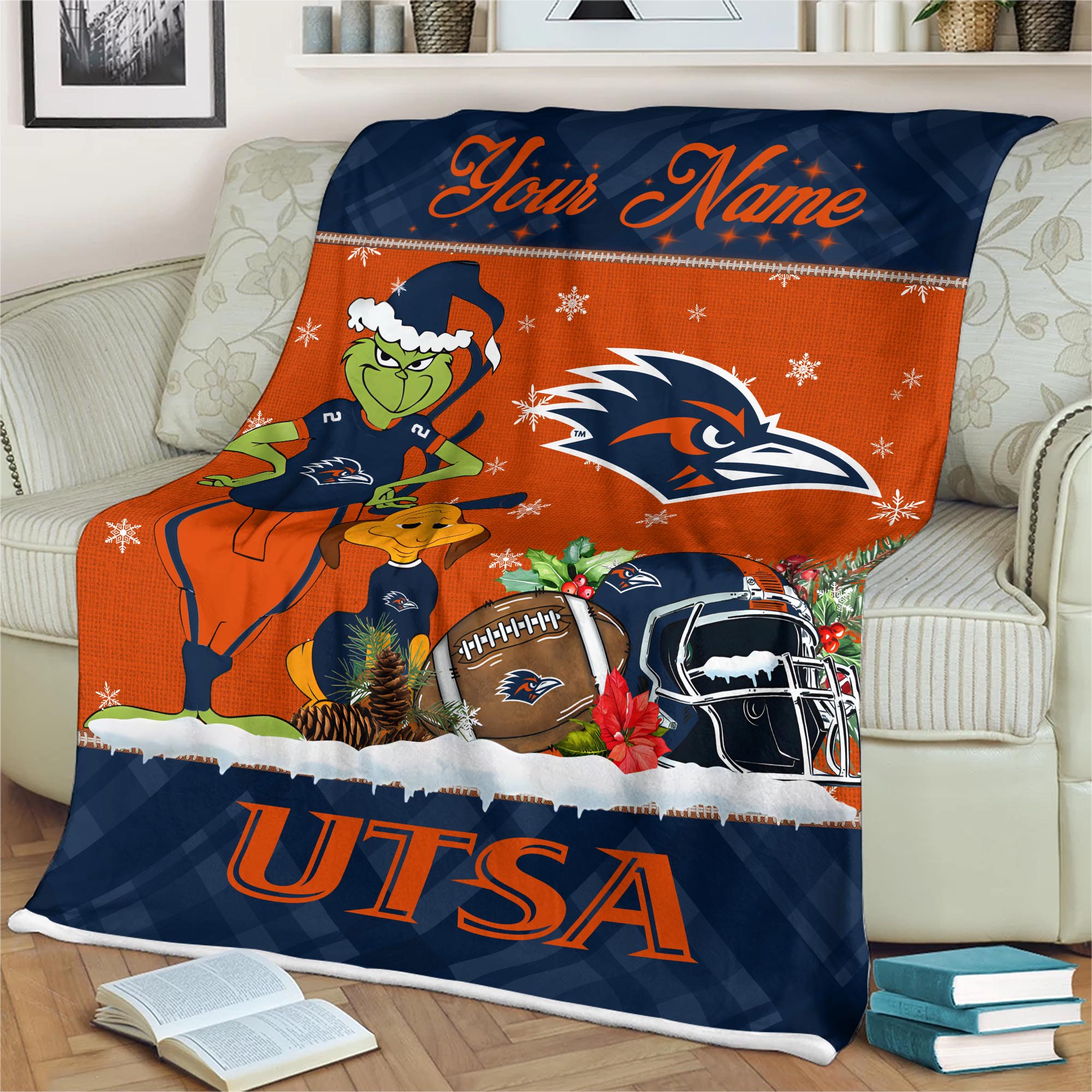 Sportswearmerch UTSA Roadrunners NCAA x Grinch Christmas Fleece Blanket For Fan
