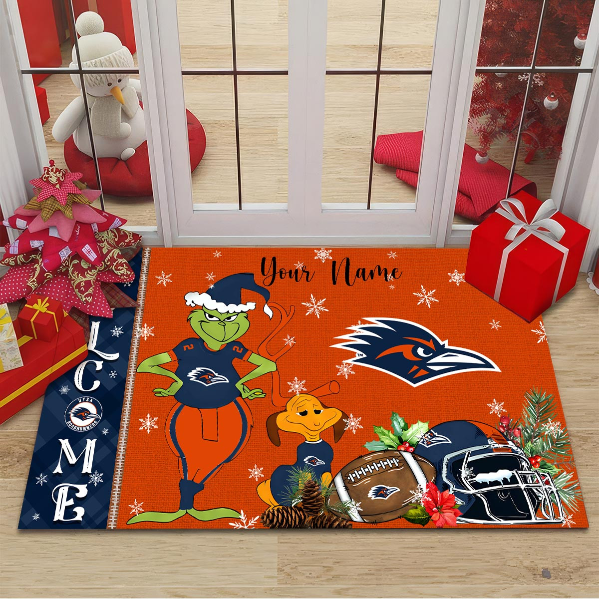 Sportswearmerch UTSA Roadrunners NCAA x Grinch Christmas Welcome Football Doormat For Fan