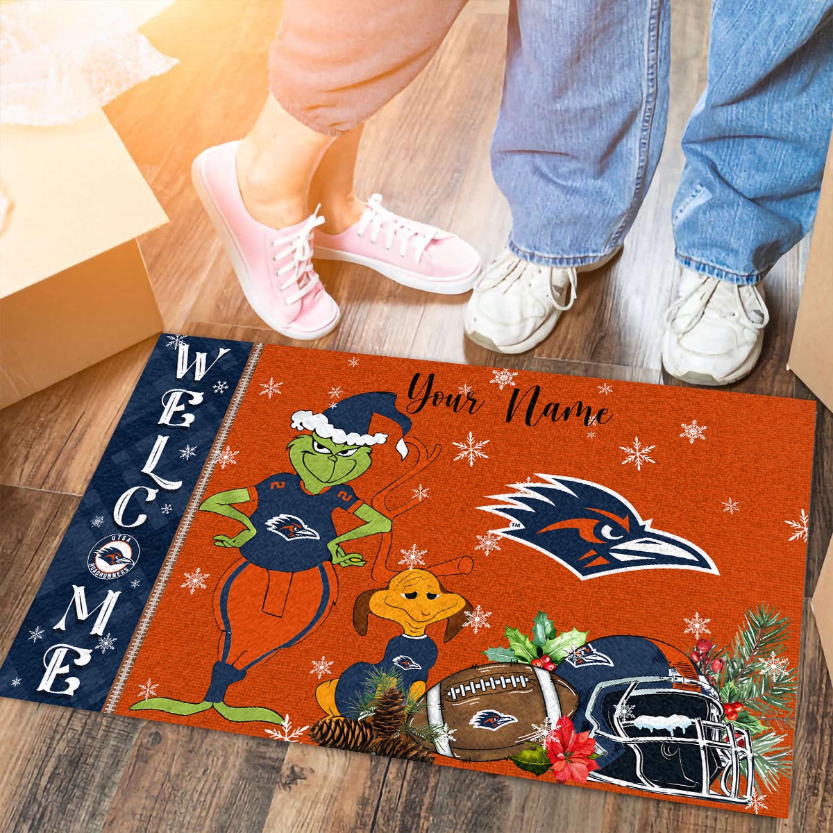 Sportswearmerch UTSA Roadrunners NCAA x Grinch Christmas Welcome Football Doormat For Fan