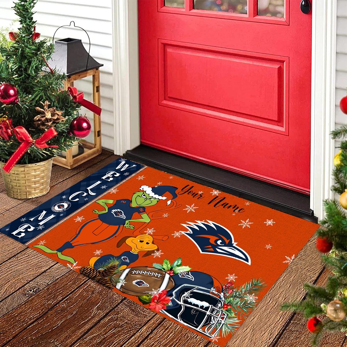 Sportswearmerch UTSA Roadrunners NCAA x Grinch Christmas Welcome Football Doormat For Fan