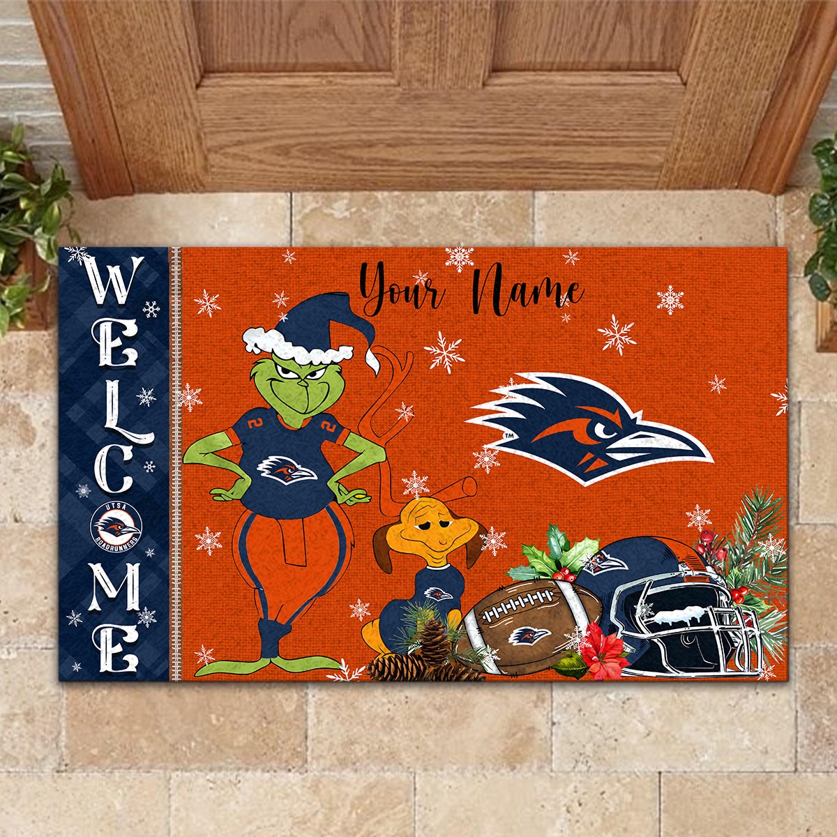 Sportswearmerch UTSA Roadrunners NCAA x Grinch Christmas Welcome Football Doormat For Fan