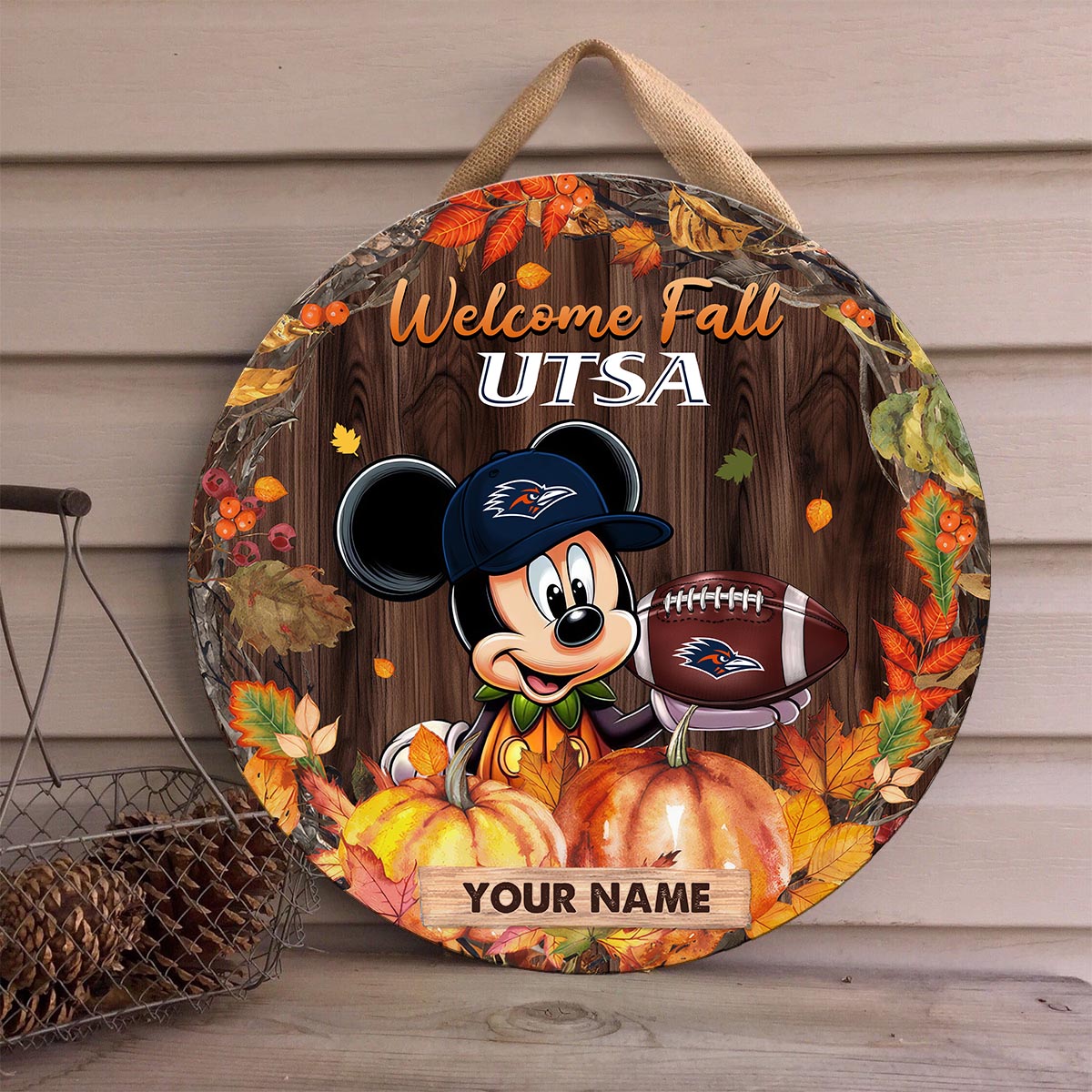 Sportswearmerch UTSA Roadrunners NCAA x Mickey Round Wooden Sign For Fan