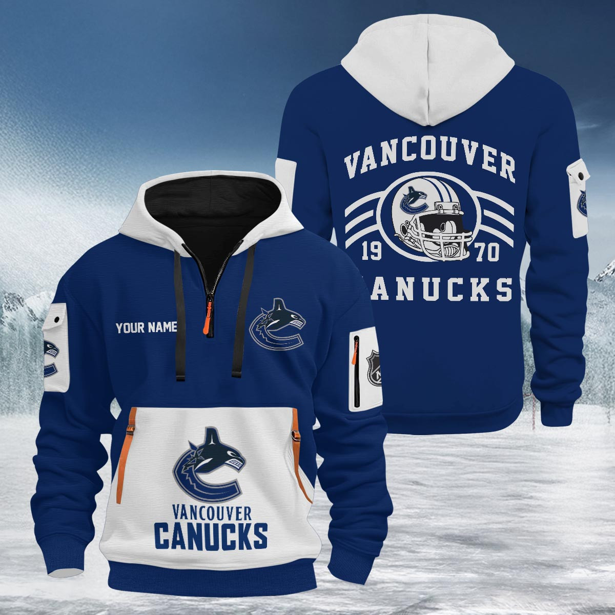 Sportswearmerch Vancouver Canucks NHL Half Zip Hoodie Personalized For Fan