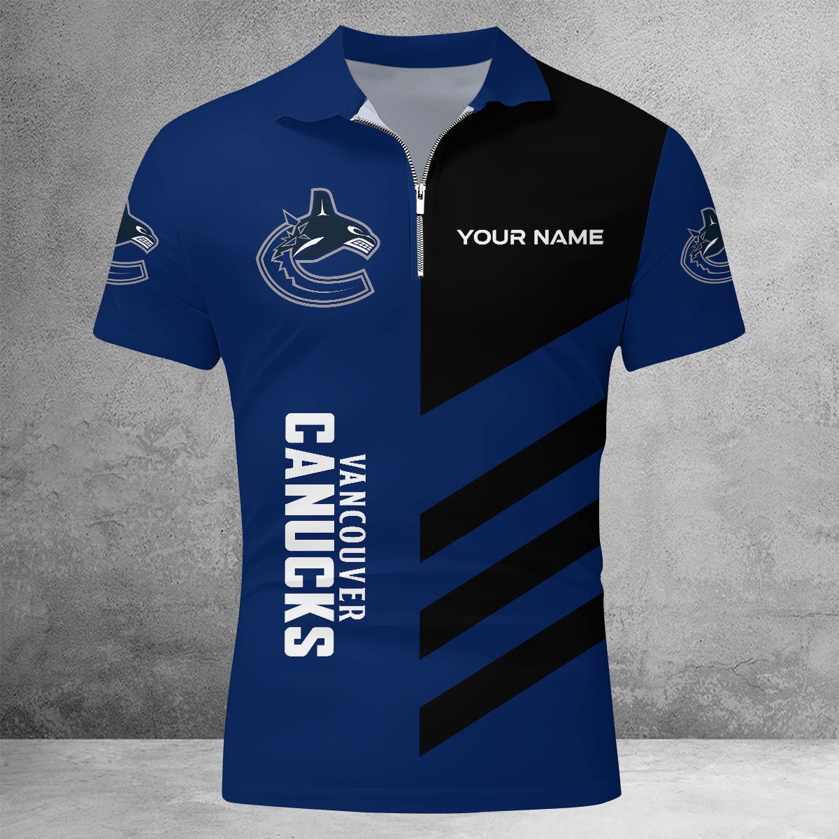 Sportswearmerch Vancouver Canucks NHL Lapel Zip Polo Shirt For Fan