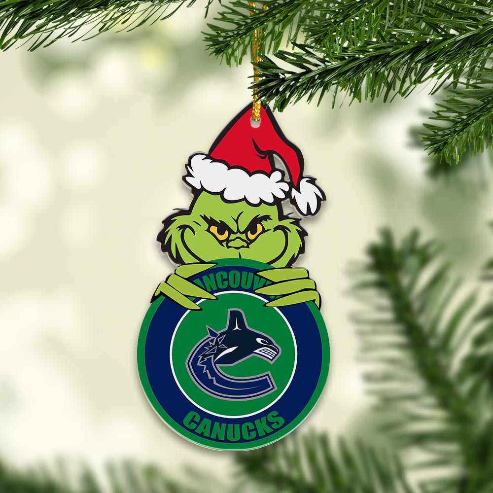 Sportswearmerch Vancouver Canucks NHL x Grinch Christmas Acrylic Ornament For Fans