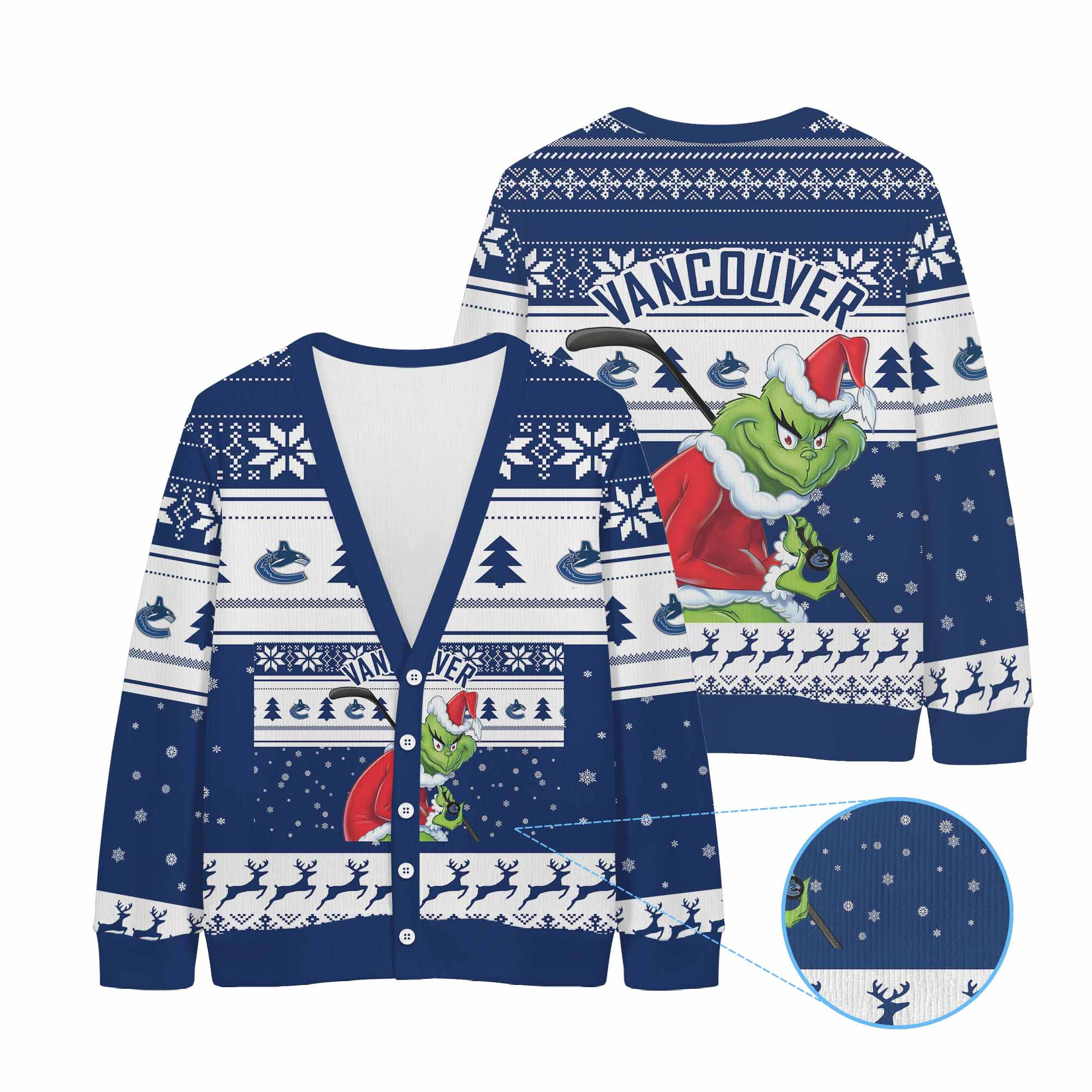 Sportswearmerch Vancouver Canucks NHL x Grinch Christmas Cardigan For Fan