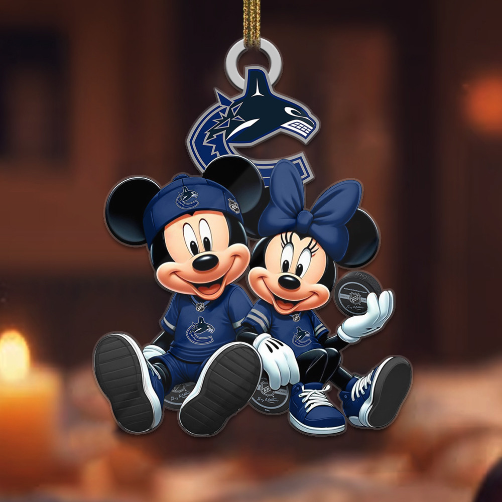 Sportswearmerch Vancouver Canucks NHL x Mickey and Minnie Mouse Personalized Acrylic Ornament For Fans