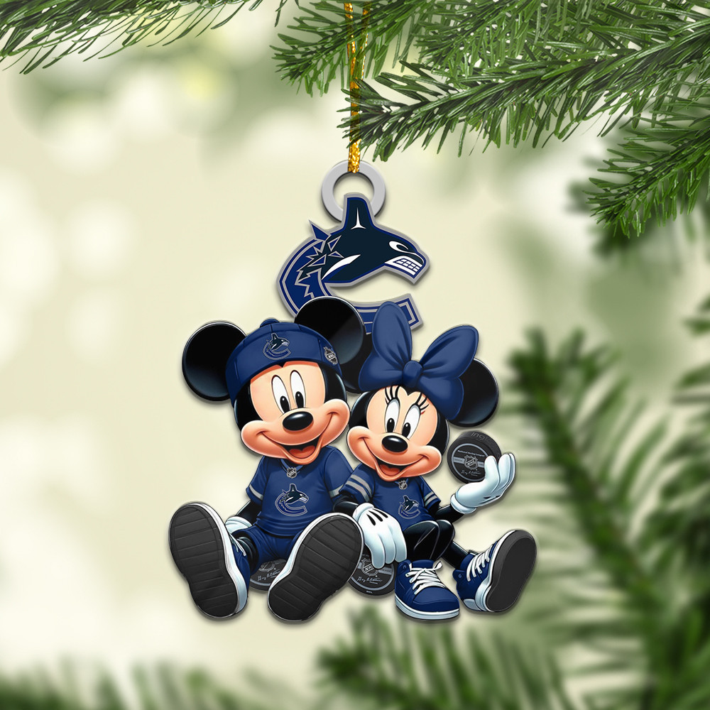 Sportswearmerch Vancouver Canucks NHL x Mickey and Minnie Mouse Personalized Acrylic Ornament For Fans