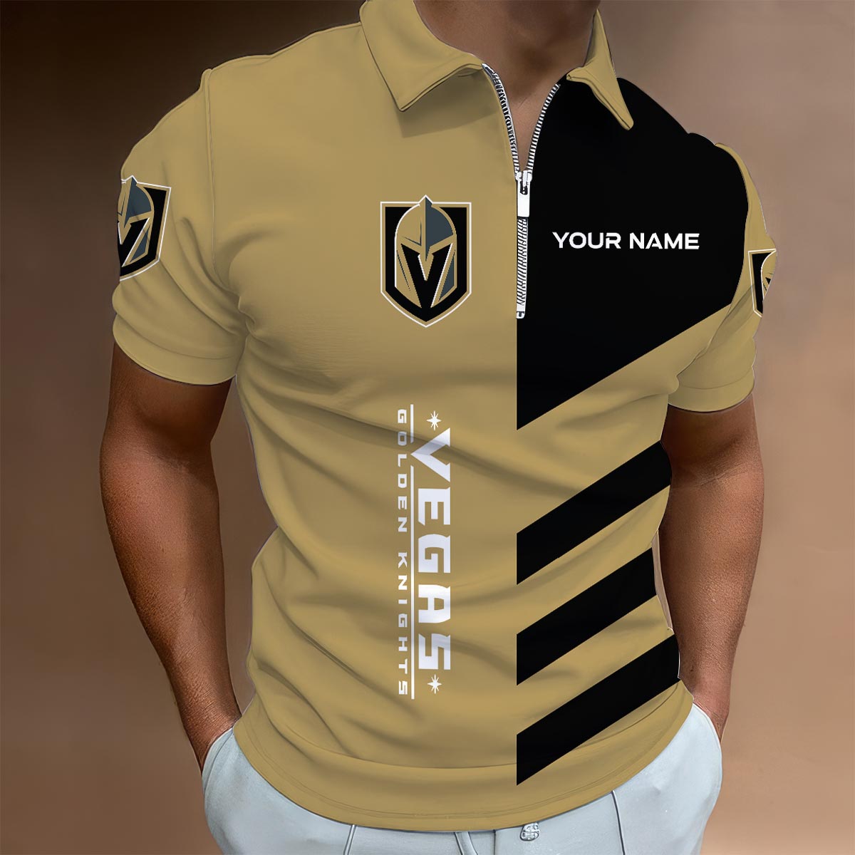 Sportswearmerch Vegas Golden Knights NHL Lapel Zip Polo Shirt For Fan