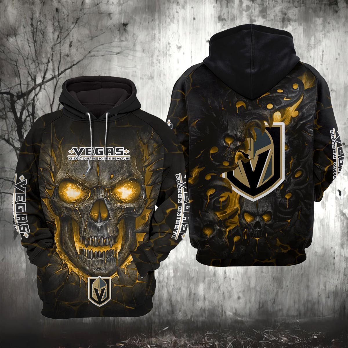 Sportswearmerch Vegas Golden Knights NHL Lava Skull Hoodie For Fan