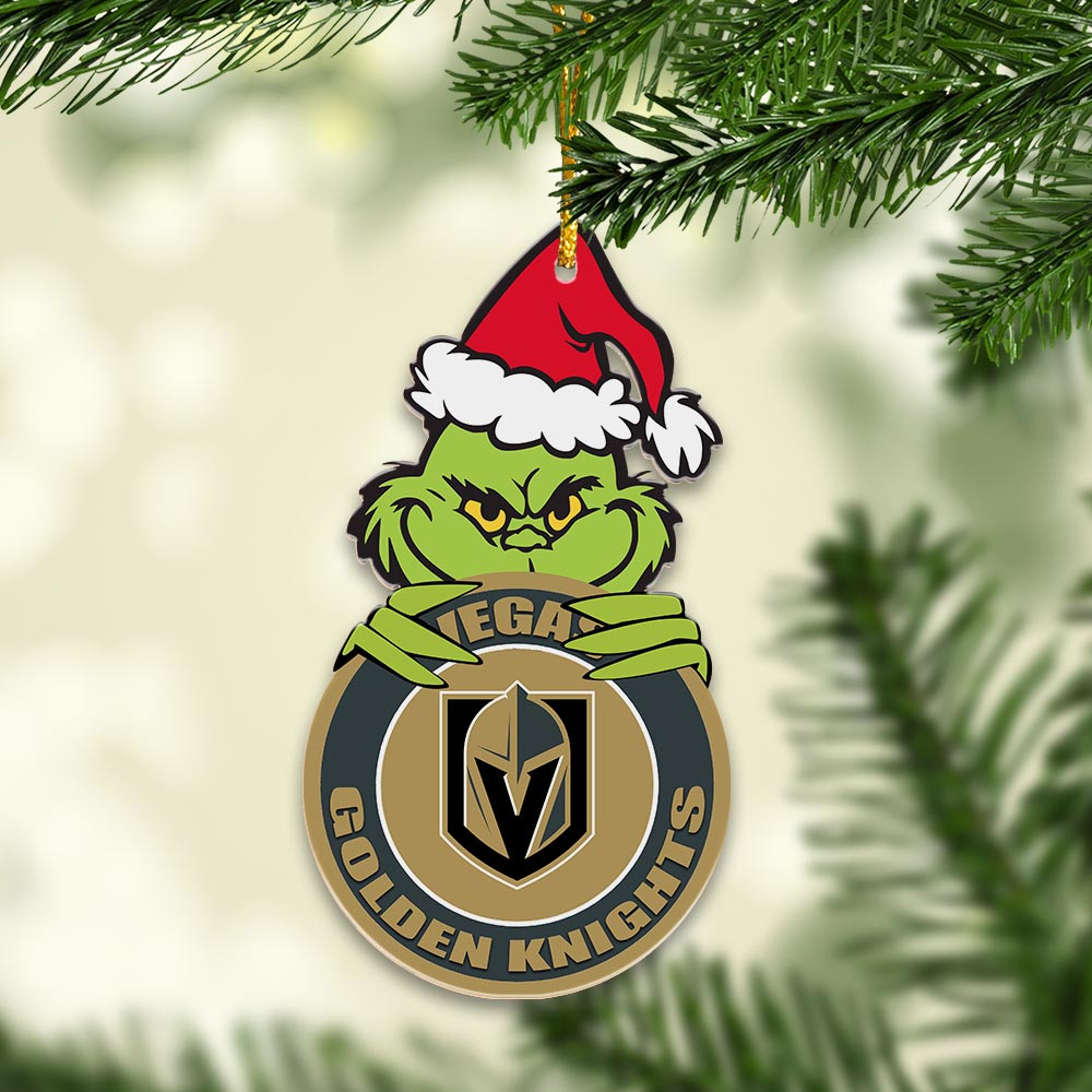 Sportswearmerch Vegas Golden Knights NHL x Grinch Christmas Acrylic Ornament For Fans