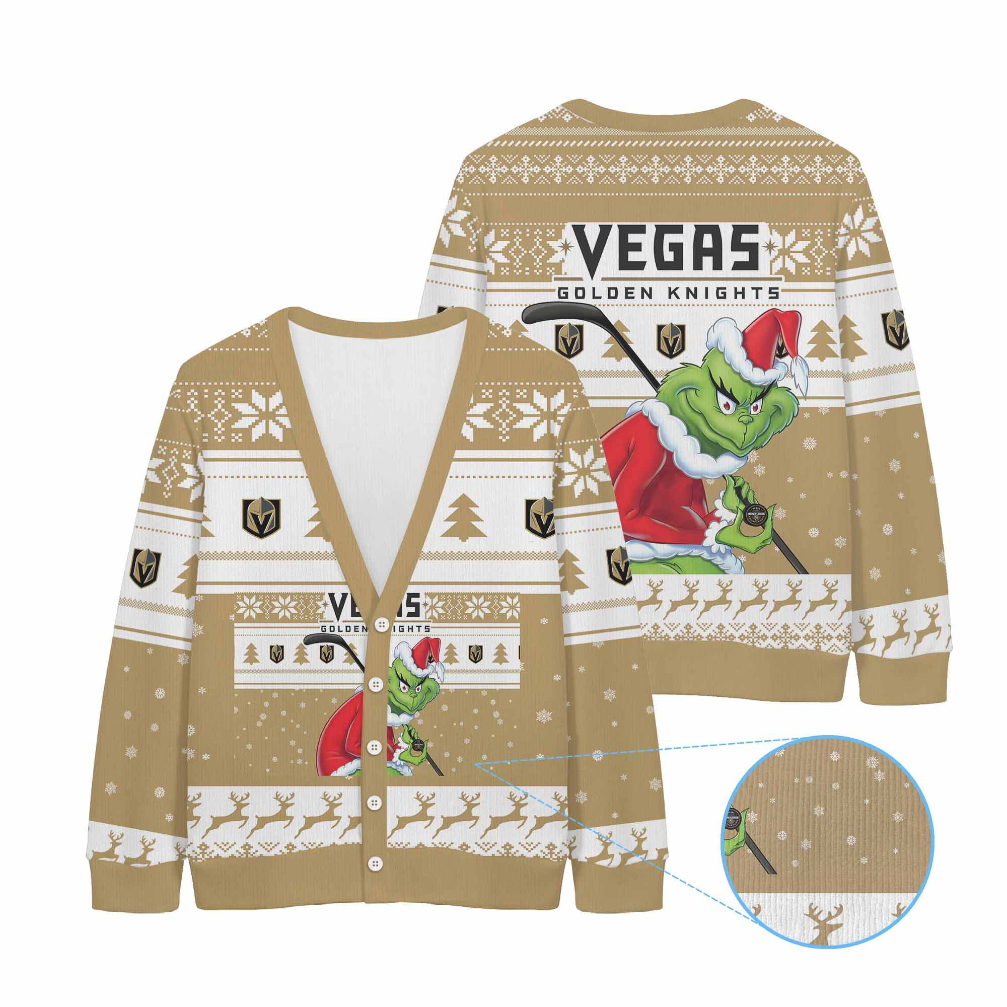 Sportswearmerch Vegas Golden Knights NHL x Grinch Christmas Cardigan For Fan