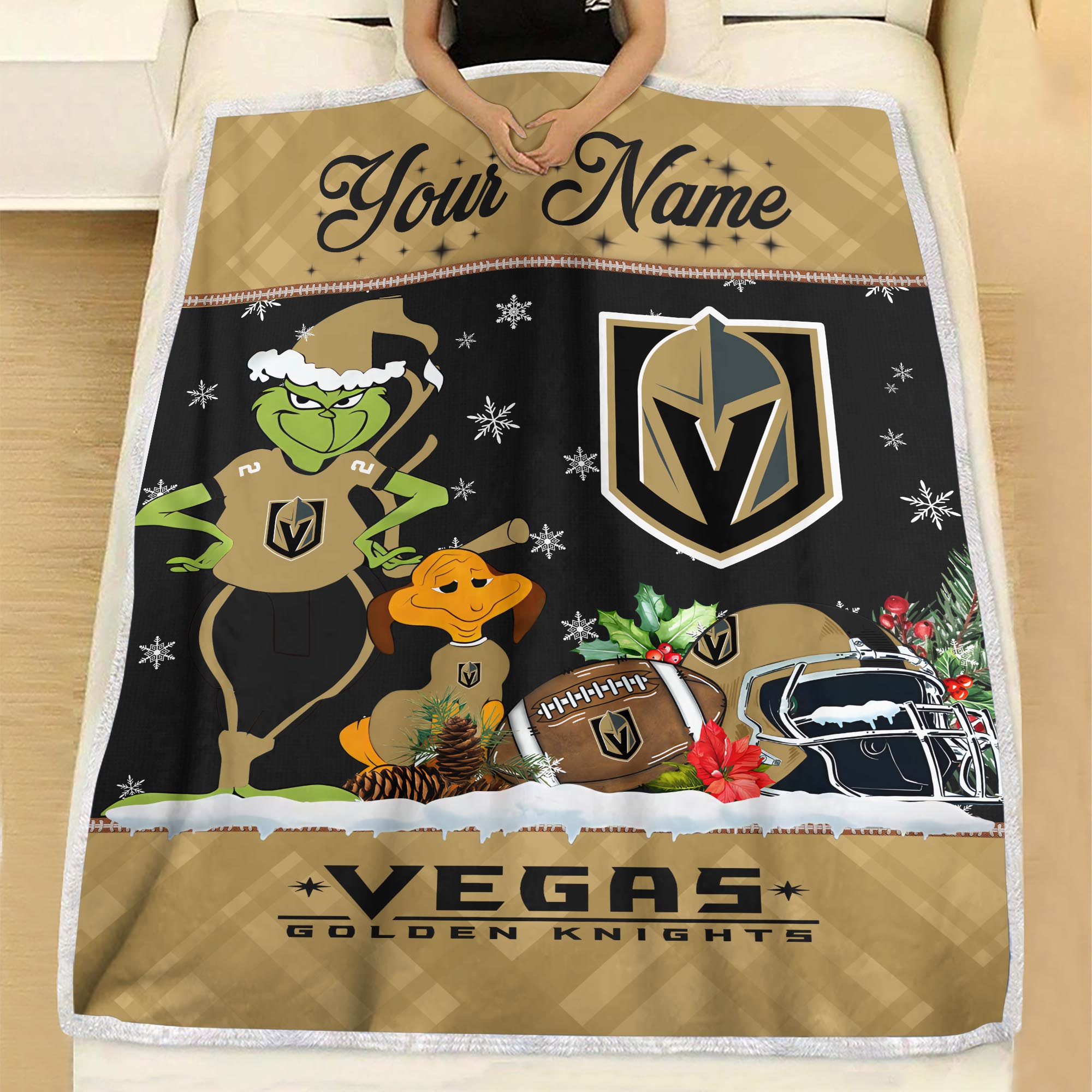 Sportswearmerch Vegas Golden Knights NHL x Grinch Christmas Fleece Blanket For Fan