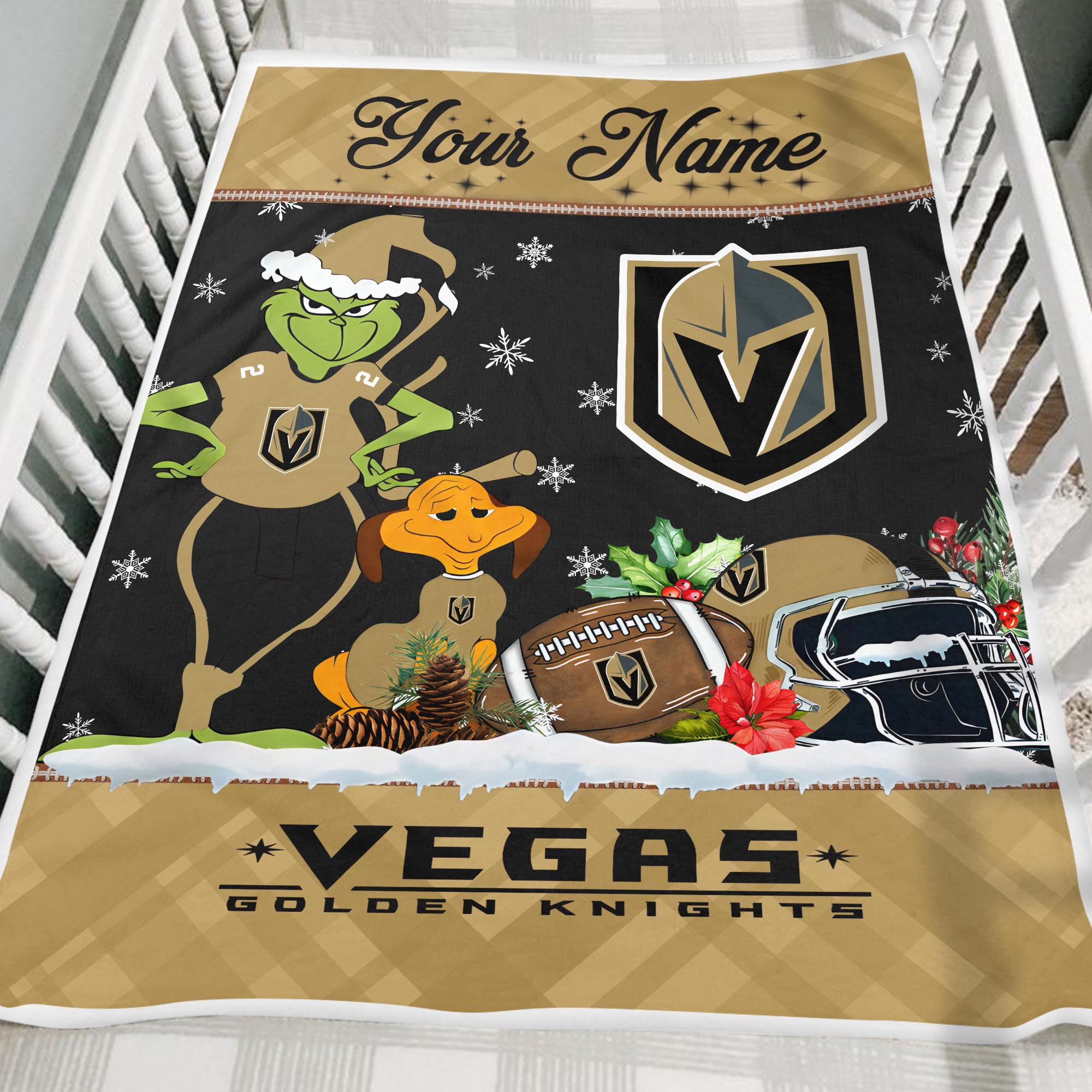 Sportswearmerch Vegas Golden Knights NHL x Grinch Christmas Fleece Blanket For Fan