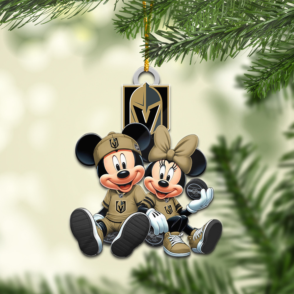 Sportswearmerch Vegas Golden Knights NHL x Mickey and Minnie Mouse Personalized Acrylic Ornament For Fans