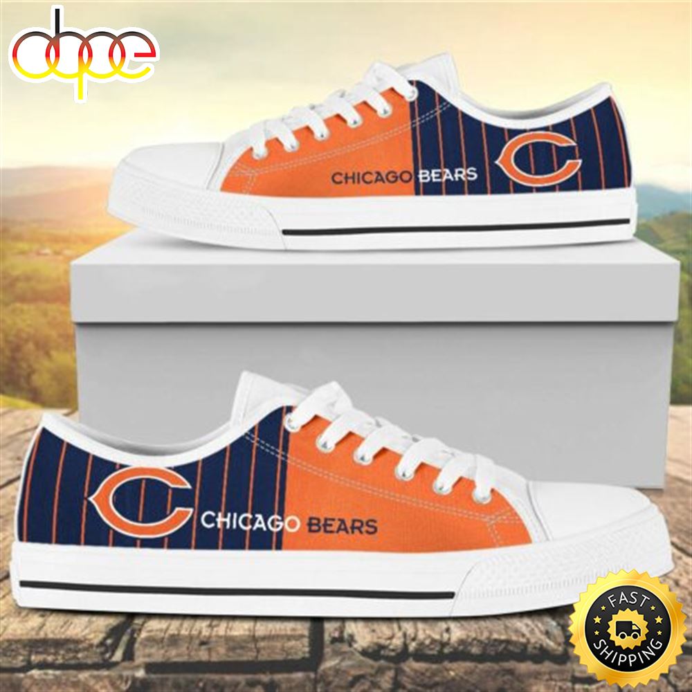 Sportswearmerch Vertical Stripes Chicago Bears NFL Canvas Low Top Canvas Sneakers Shoes For Men And Women