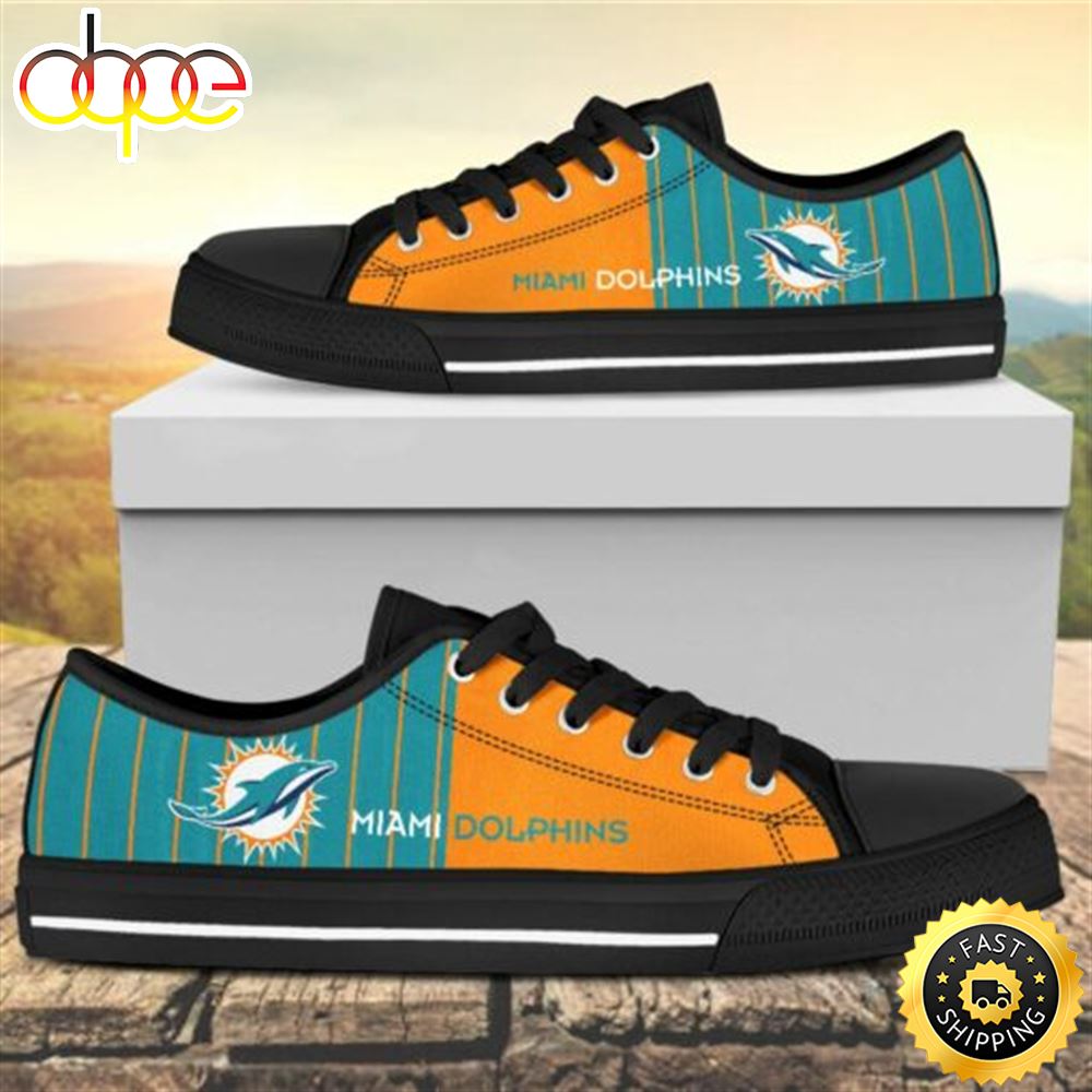 Sportswearmerch Vertical Stripes Miami Dolphins NFL Canvas Low Top Canvas Sneakers Shoes For Men And Women