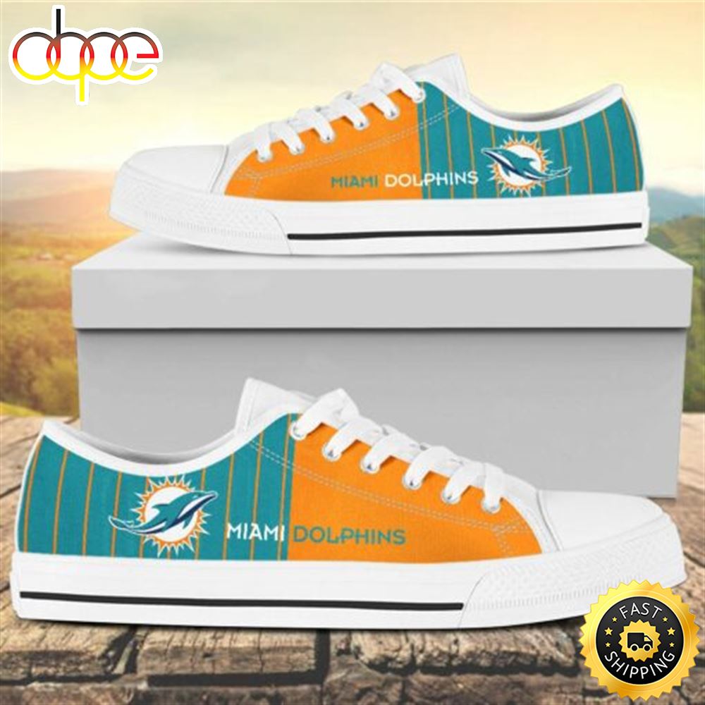 Sportswearmerch Vertical Stripes Miami Dolphins NFL Canvas Low Top Canvas Sneakers Shoes For Men And Women