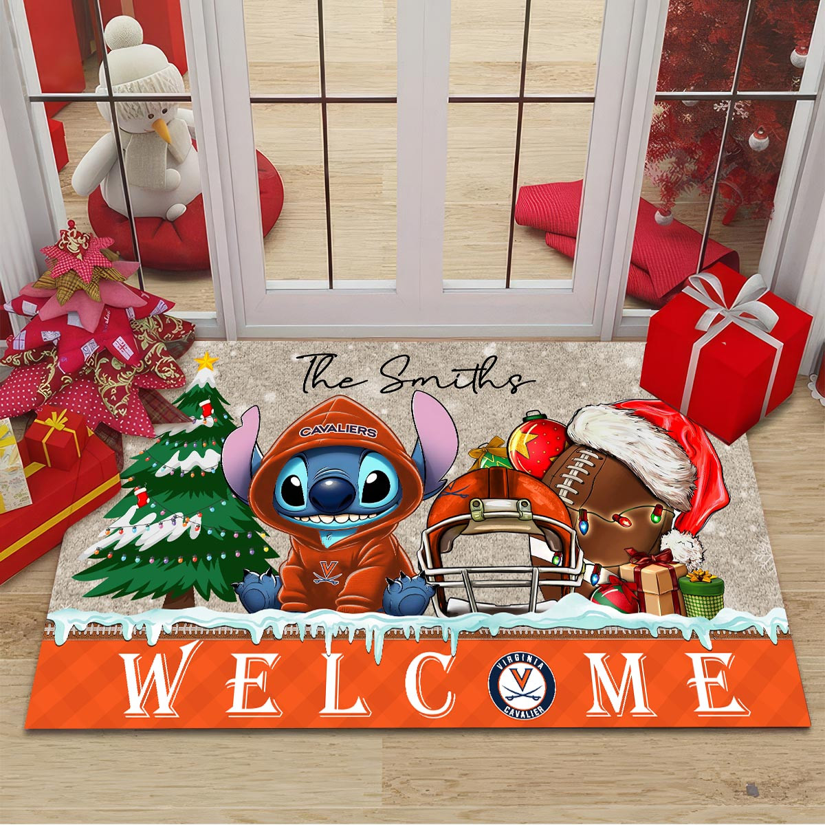 Sportswearmerch Virginia Cavaliers NCAA x Cute Stitch Christmas Doormat For Fan